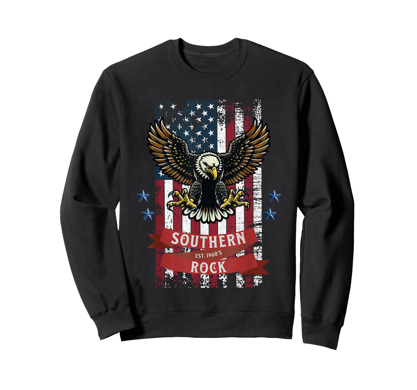Southern Rock Est. 1960s - Vintage Eagle & Flag Design T-Shirt, Small, Black