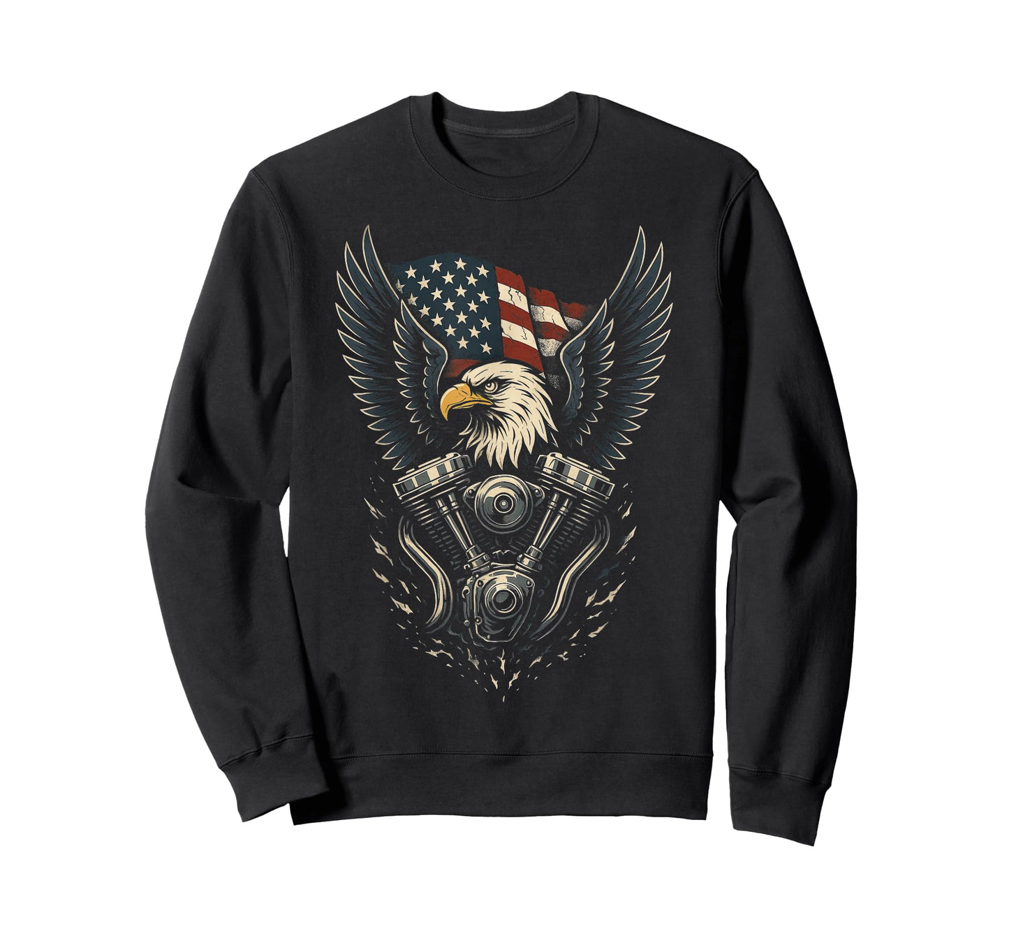 Patriotic Bald Eagle V Twin Engine American Flag Biker T-Shirt