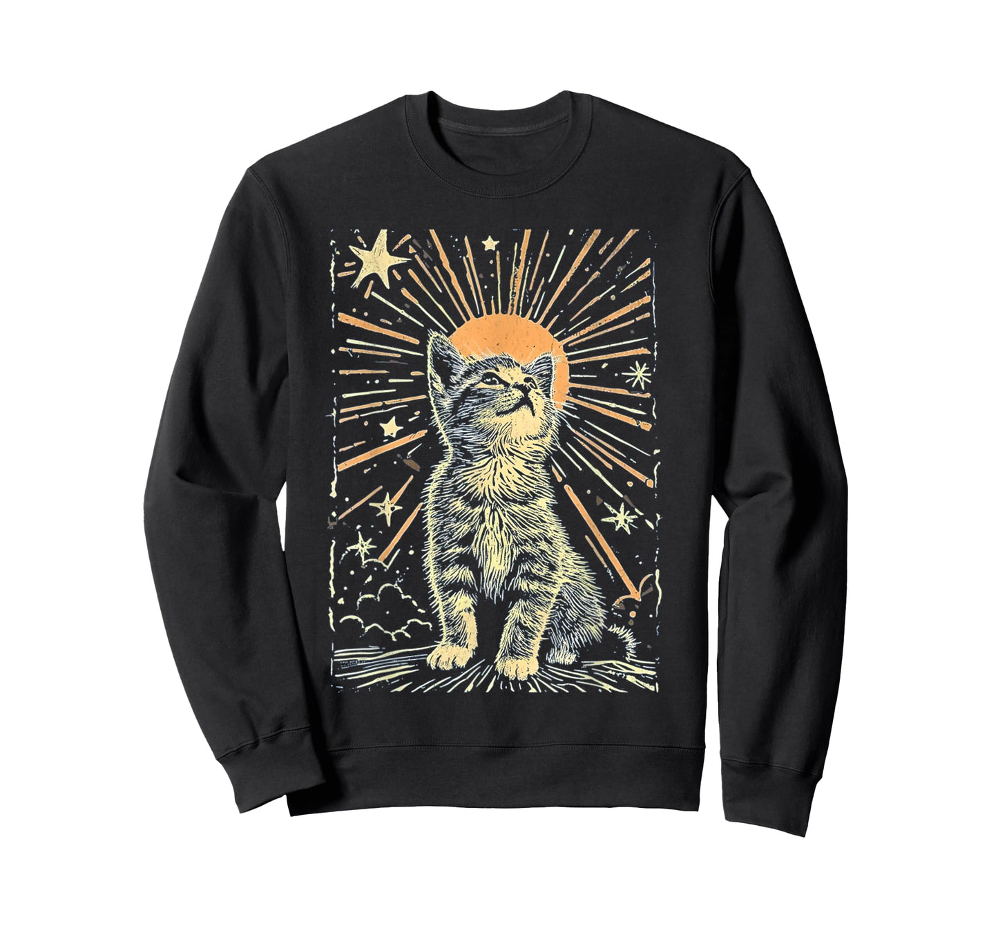 Cat Kitty Starry Night Art For Cats Lover Cute Pet Dad Mom T-Shirt for Men Women Kids