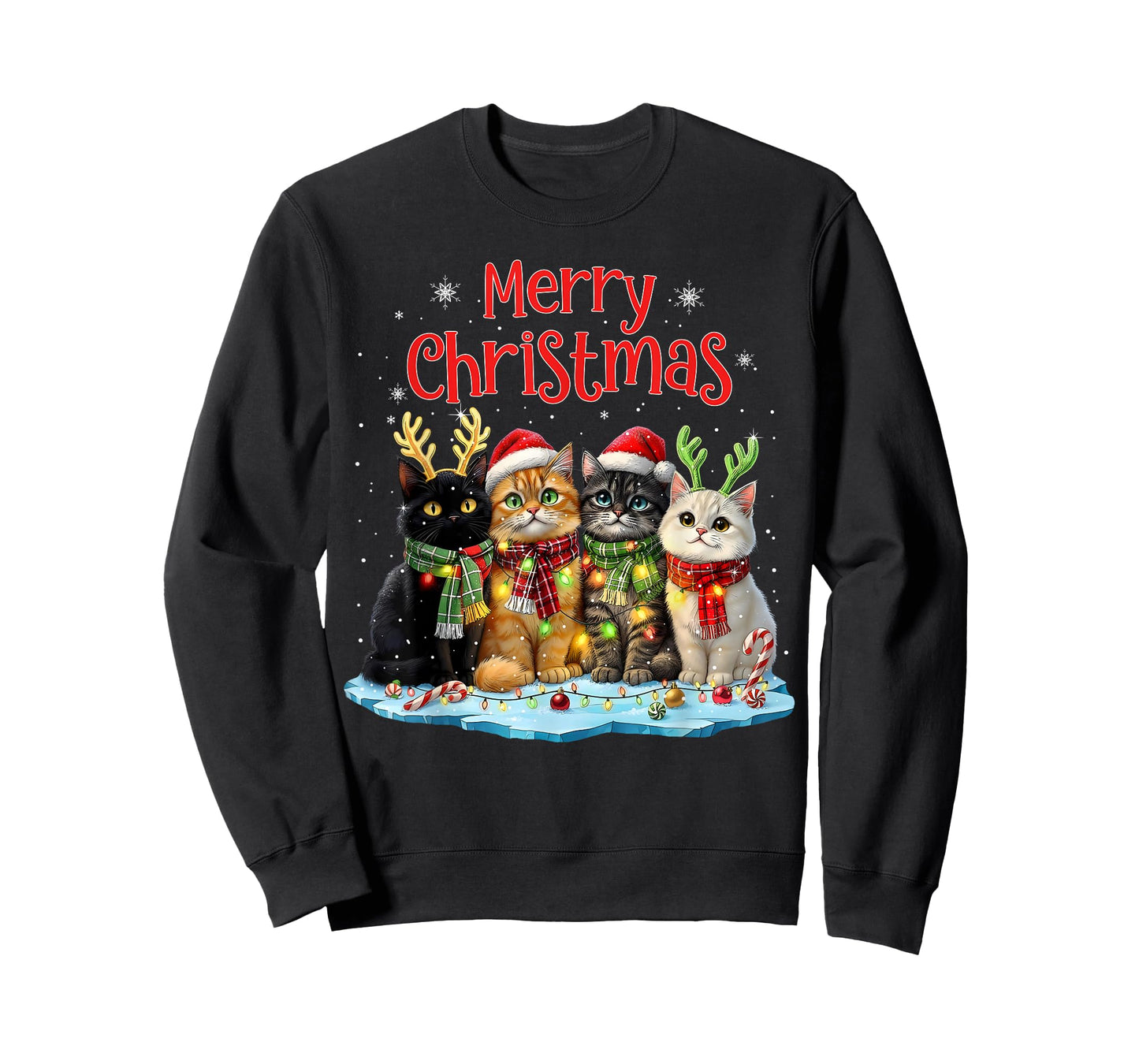 Cute Christmas Cats Funny Xmas Holiday Kitten Lover Graphic T-Shirt