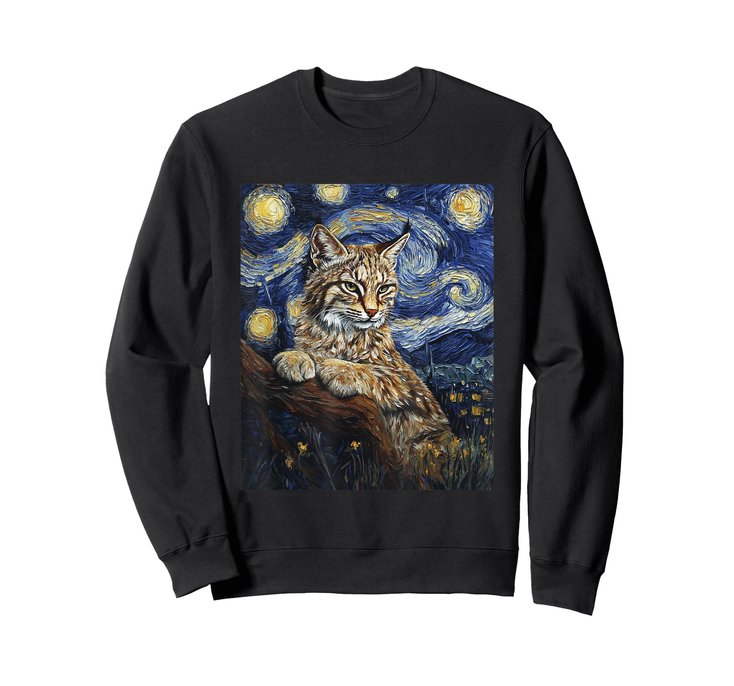 Cute Bobcat Graphic - Van Gogh Style - Starry Night T-Shirt
