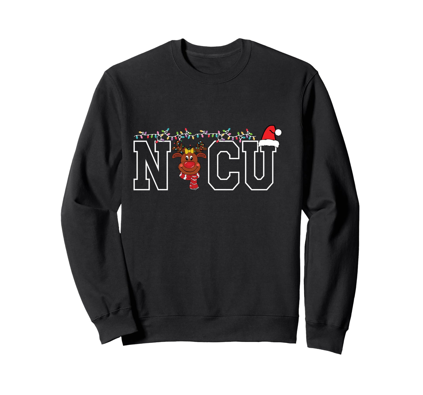 Cute Santa Hat Reindeer Christmas Light Xmas NICU Nurse Cool Long Sleeve T-Shirt