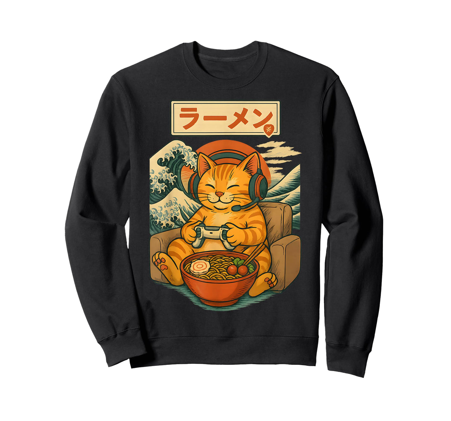 Cute Kawaii Gamer Cat Funny Ramen Japanese Cat Gaming T-Shirt