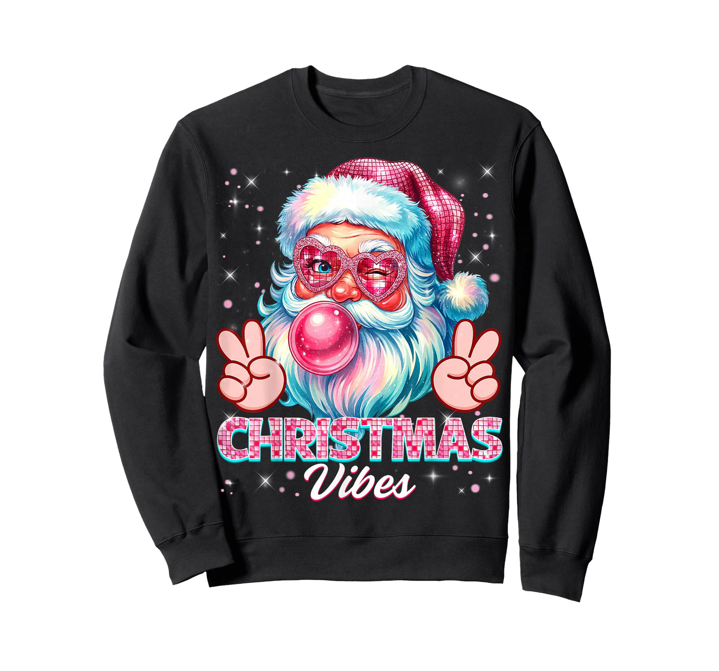 Christmas Vibes Cute Pink Santa Vintage Retro Pjs Women Girl T-Shirt