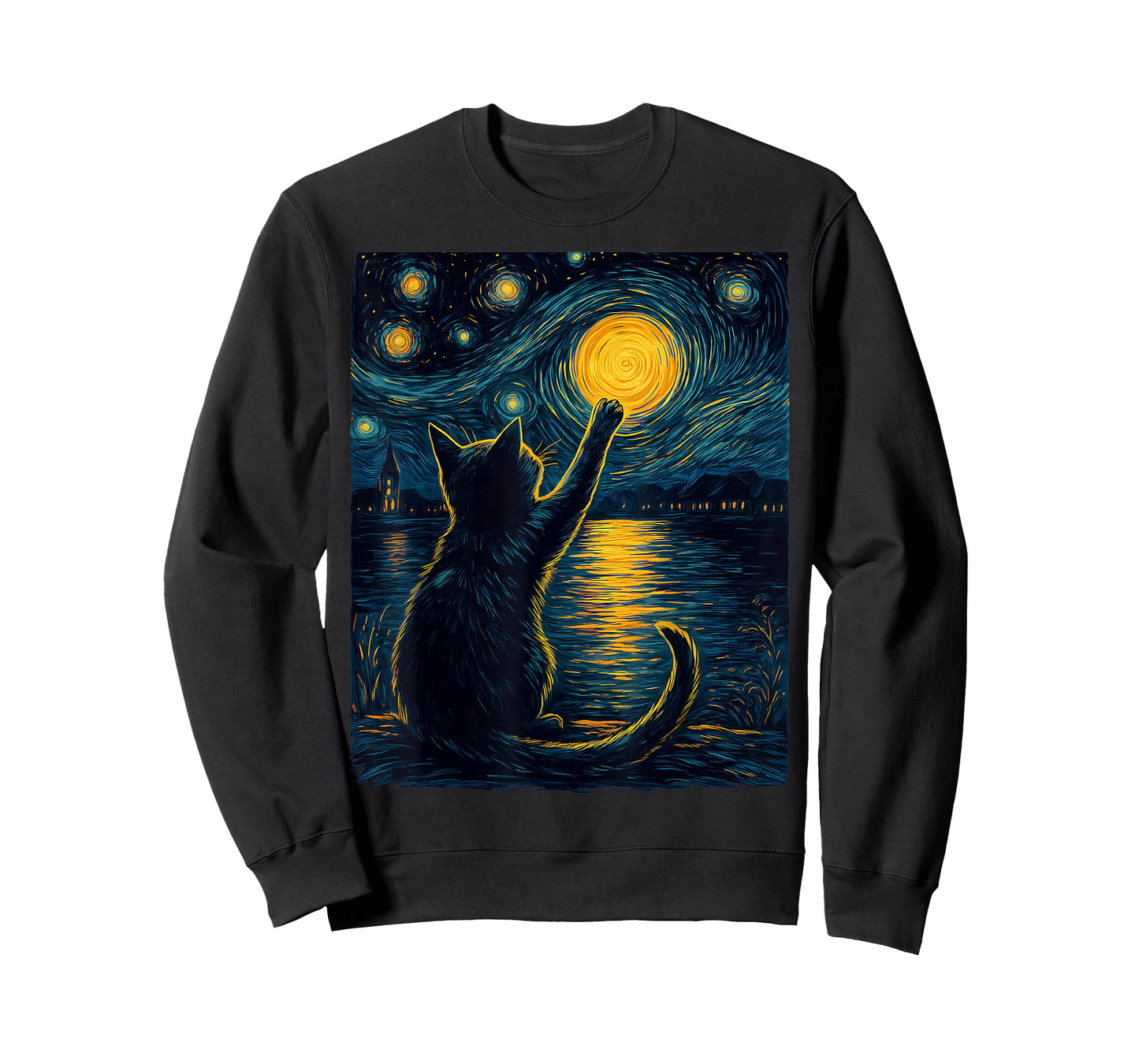 Black Cats Lover Starry Night Vincent Van Gogh T-Shirt