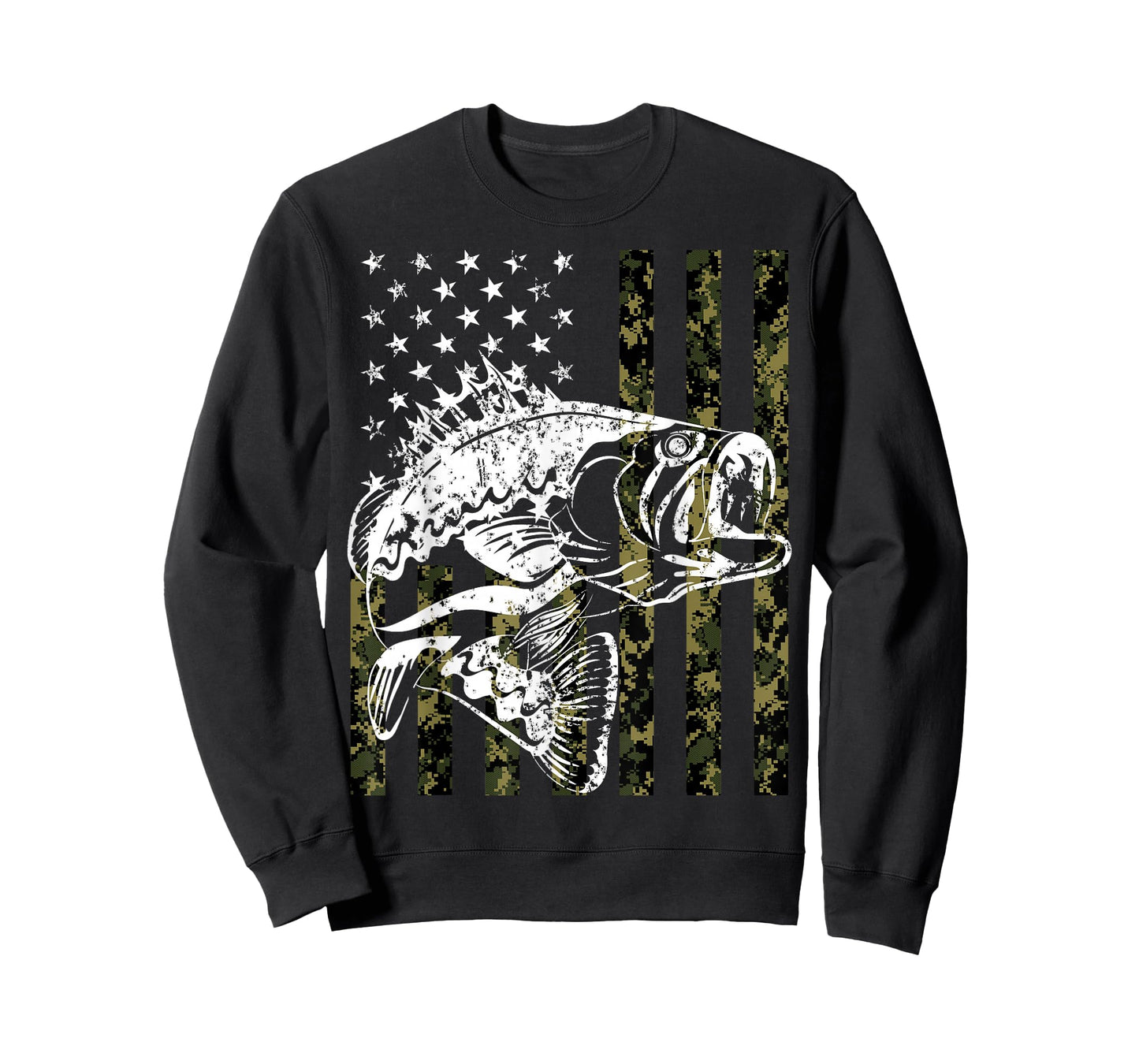 Fishing, Camouflage American Flag Fish, Bass Fish Fisherman T-Shirt Small