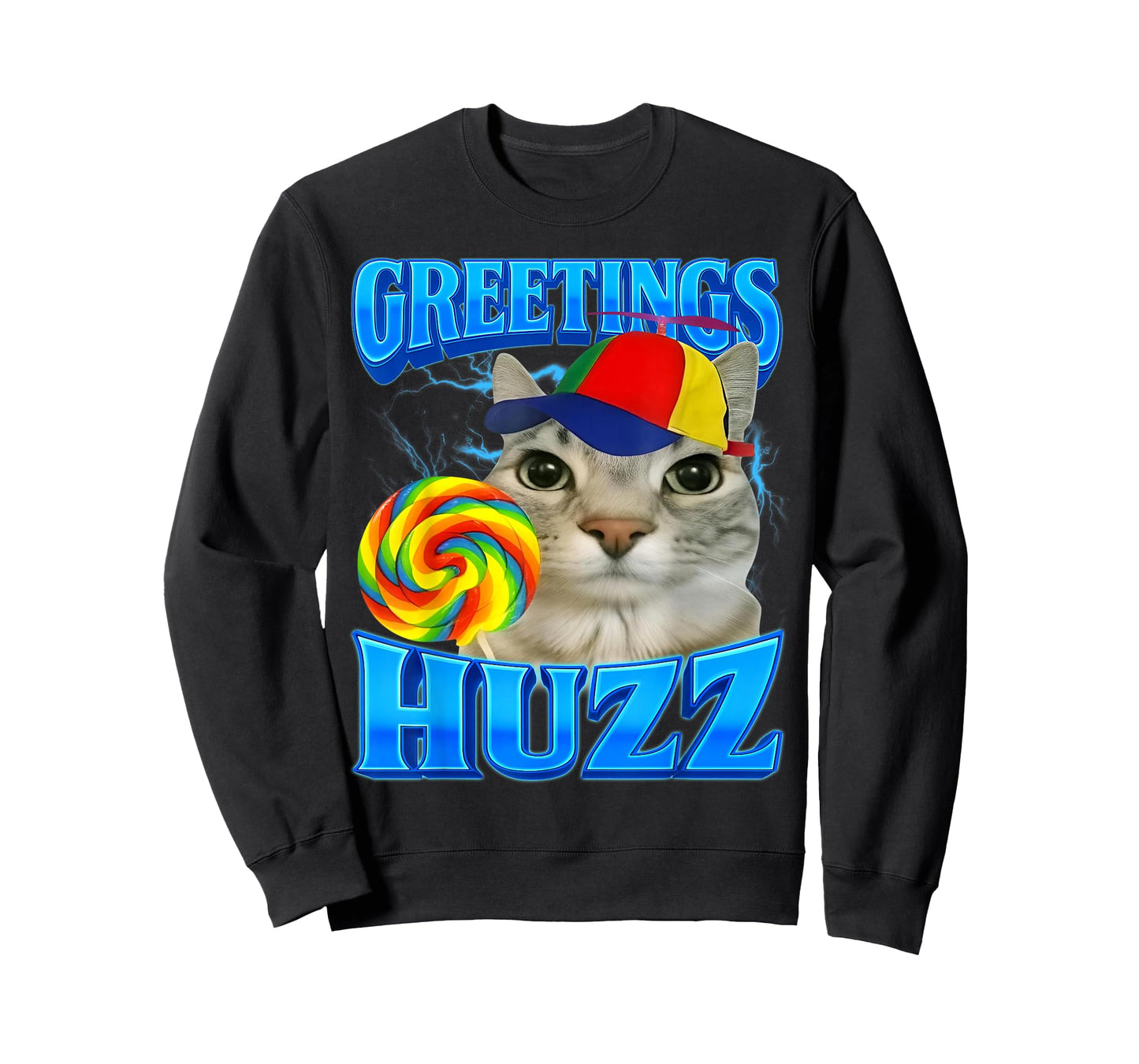 Lollipop Cat Meme Greetings Huzz Funny Silly Cats Brainrot T-Shirt