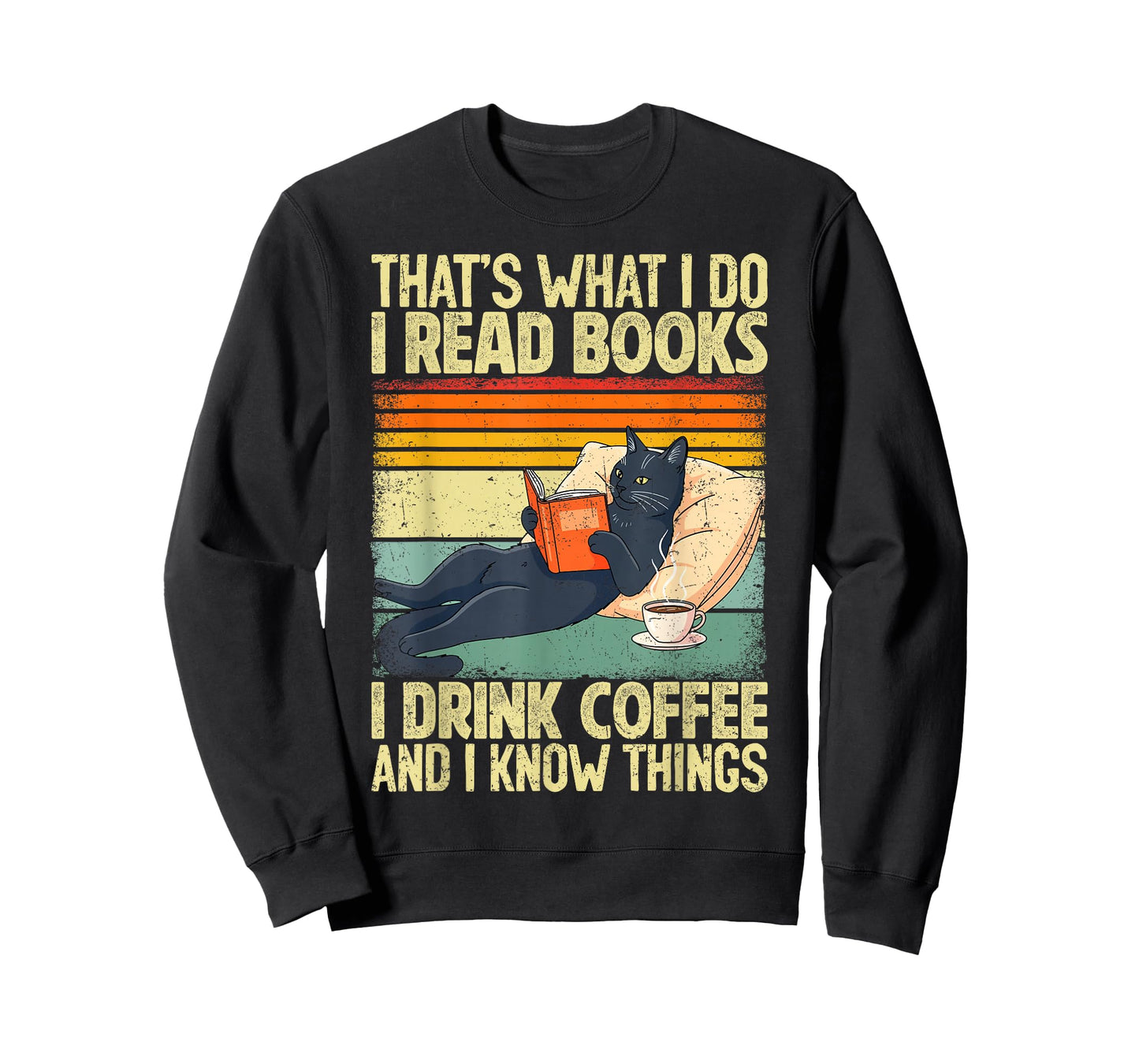 Cat Reading Book Lover Coffee Books Teacher Librarian Cat T-Shirt