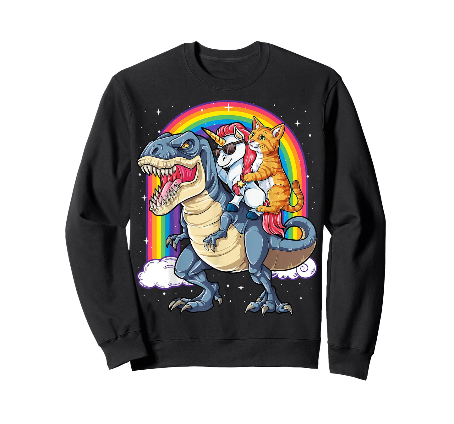 Cat Unicorn Riding Dinosaur T rex Kitten Lover Space Galaxy T-Shirt for Men Women Kids
