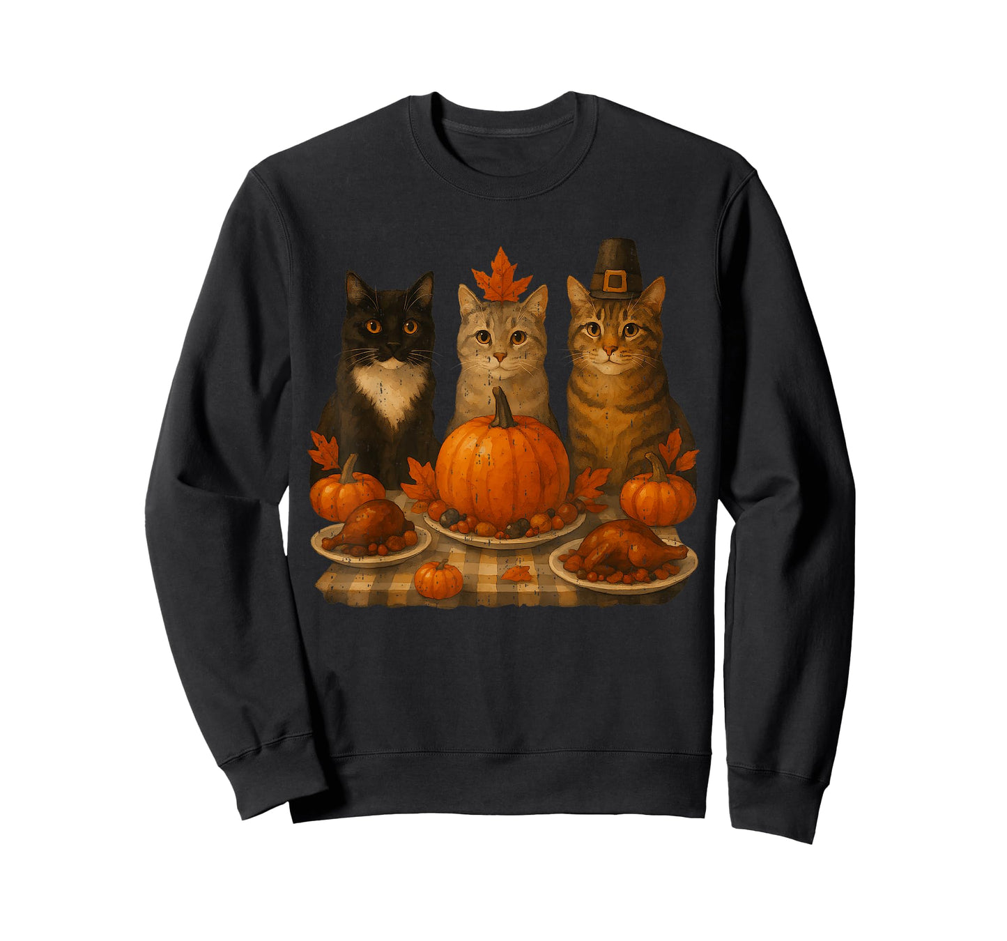 Funny Cats Dinner Feast Pumpkin Turkey Thanksgiving Party T-Shirt