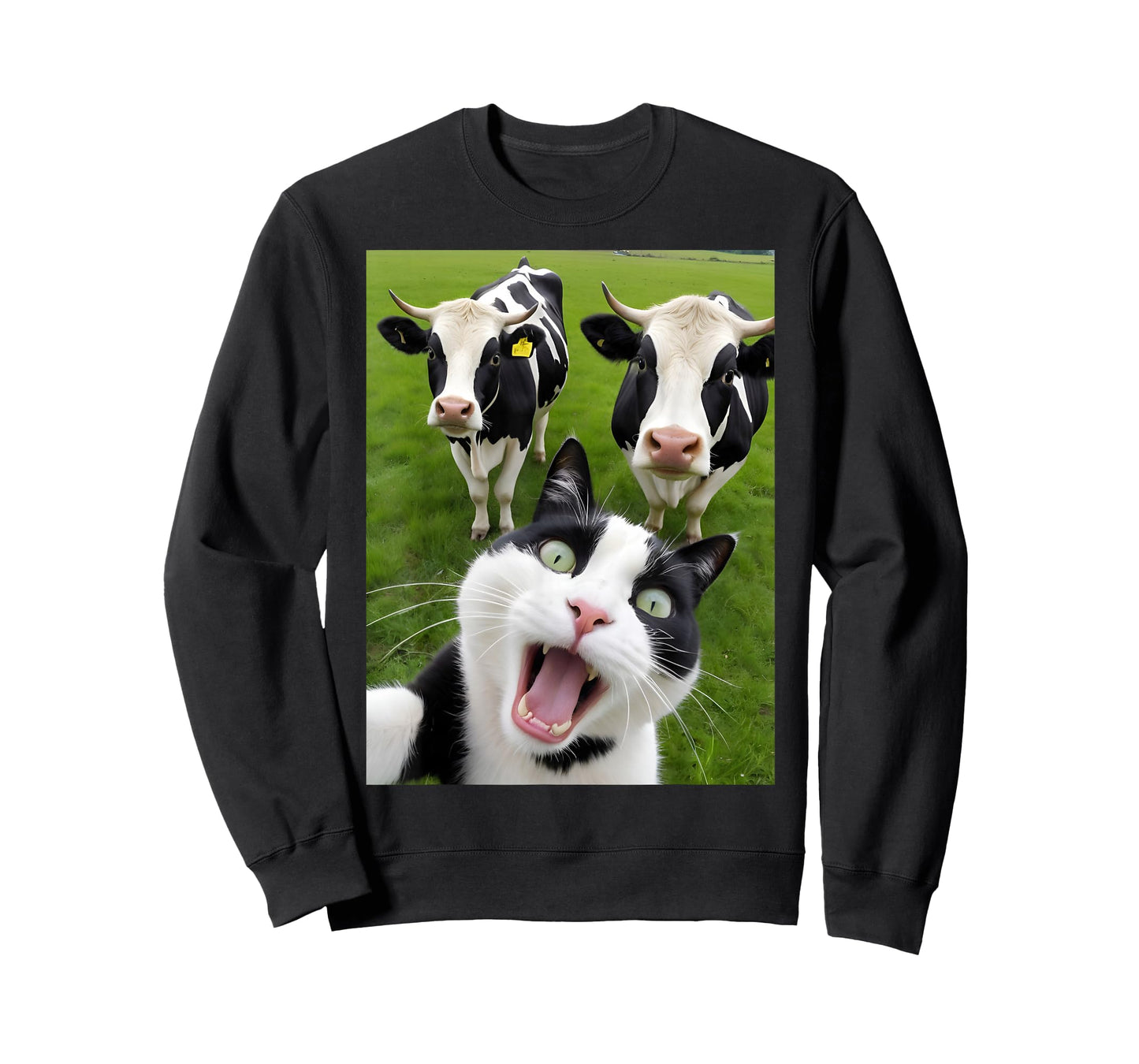 Funny Black And White Cat Cow Selfie T-Shirt