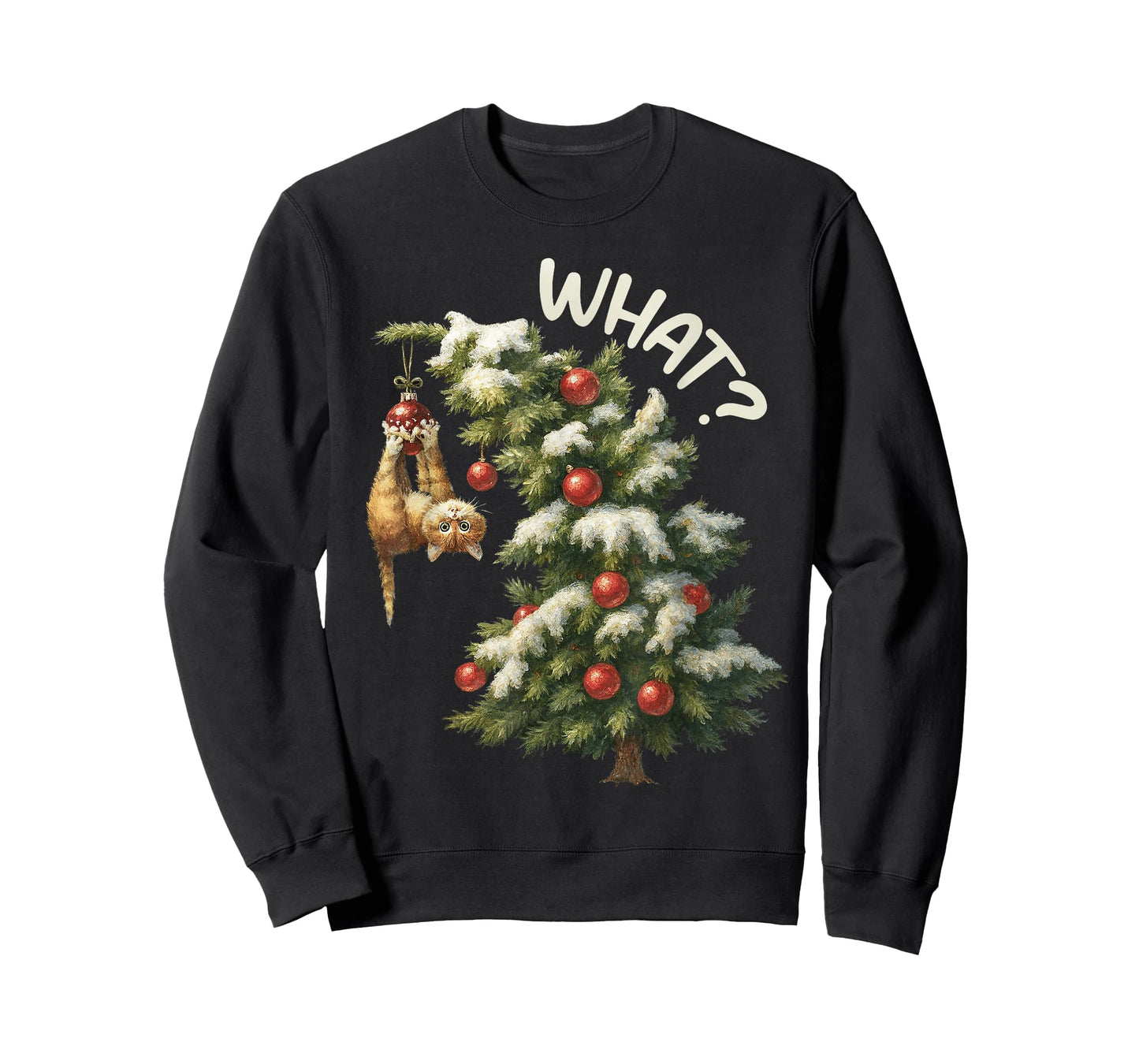 Funny Cat Gift Pushing Christmas Tree Over What? Women T-Shirt