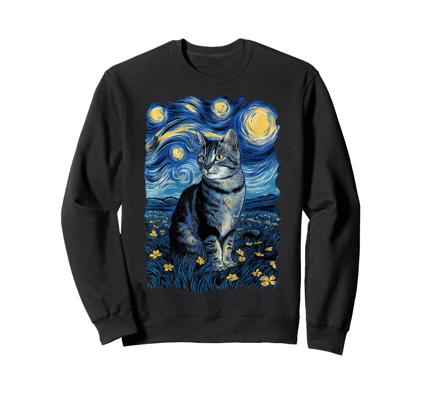 Van Gogh Cat Gifts Tabby Cat Owners Cat Lady Black Men Cat T-Shirt