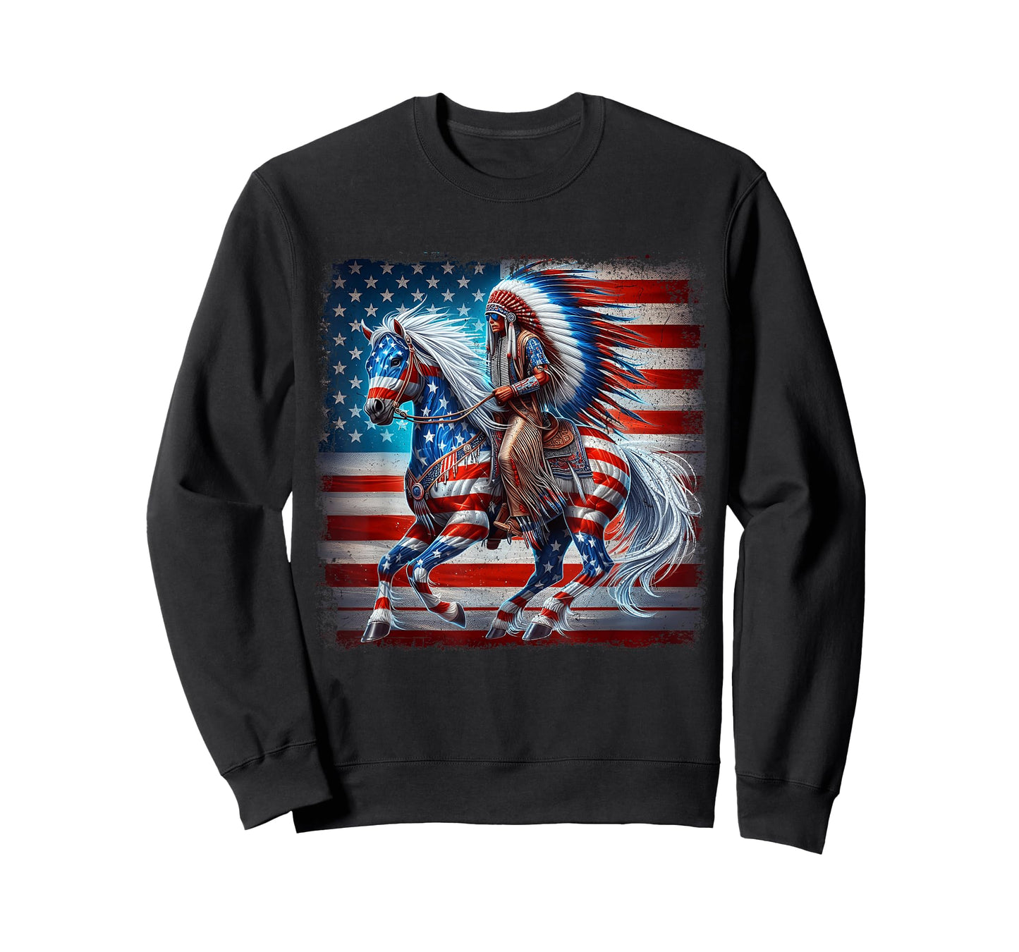 Indian Riding Horse Native American Flag 4th of July T-Shirt