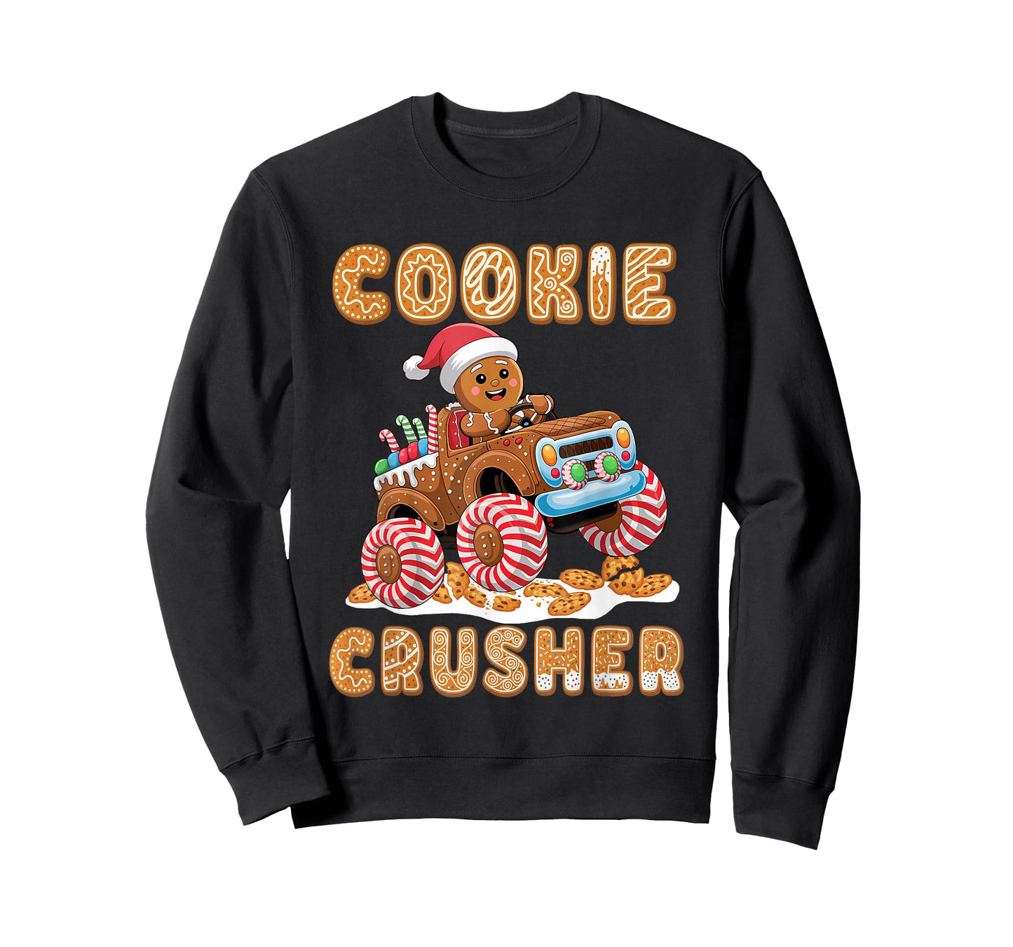 Christmas Gingerbread Pajamas Cookie Crusher Monster Truck T-Shirt