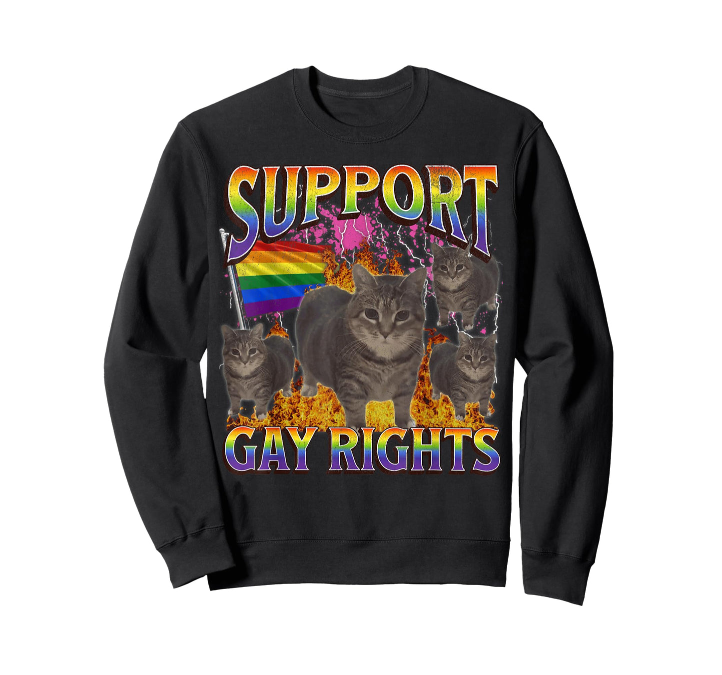 Support Gay Rights Funny Lgbtq Cat Meme Bootleg Graphic T-Shirt
