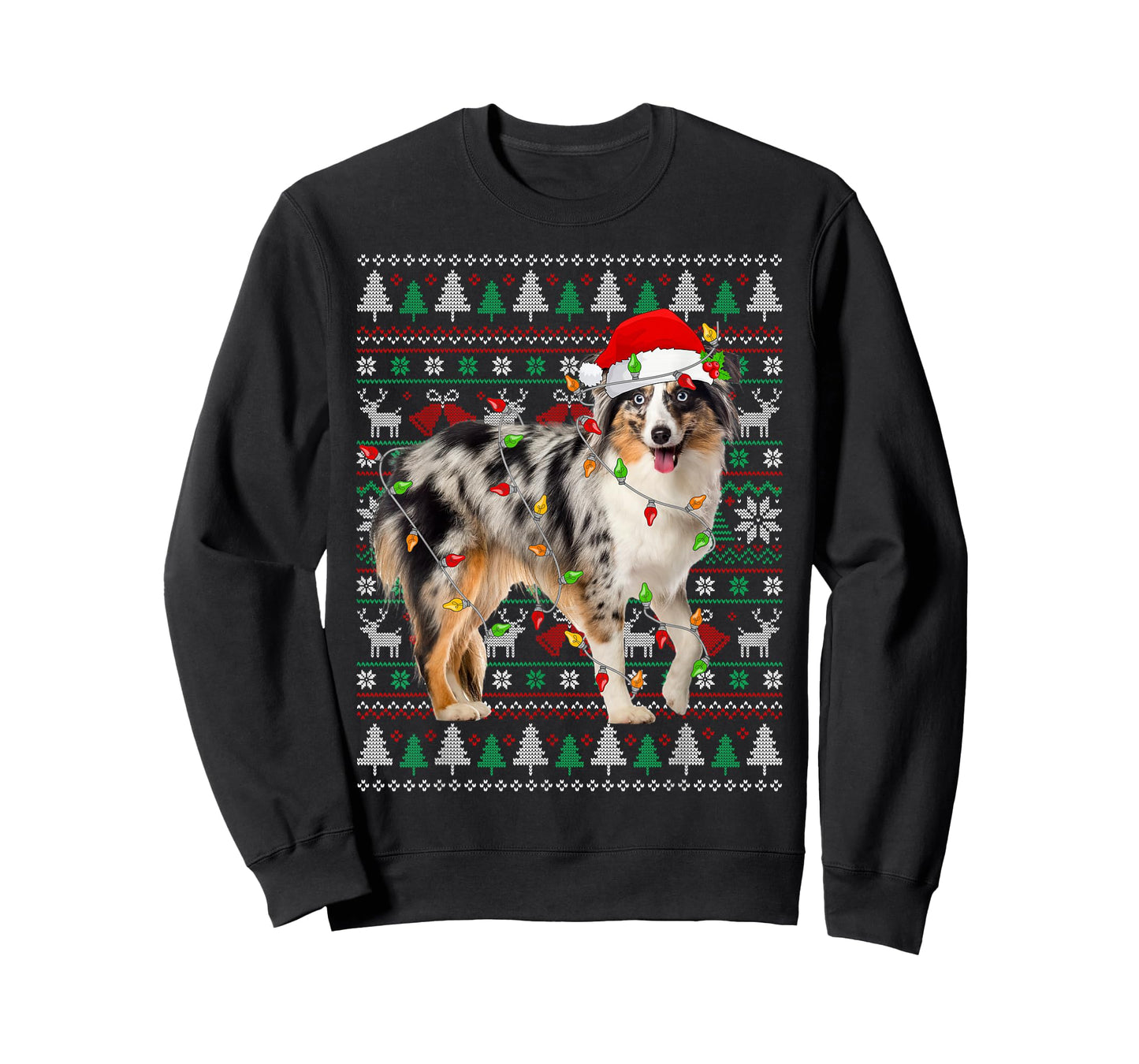 Australian Shepherd Dog Christmas Ugly Sweater Santa Xmas T-Shirt
