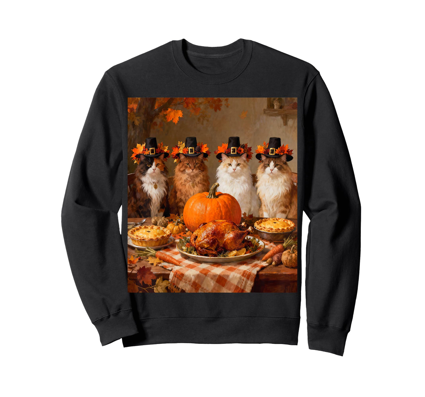 Thanksgiving Cats Dinner Feast Vintage Fall Men Women Kids T-Shirt
