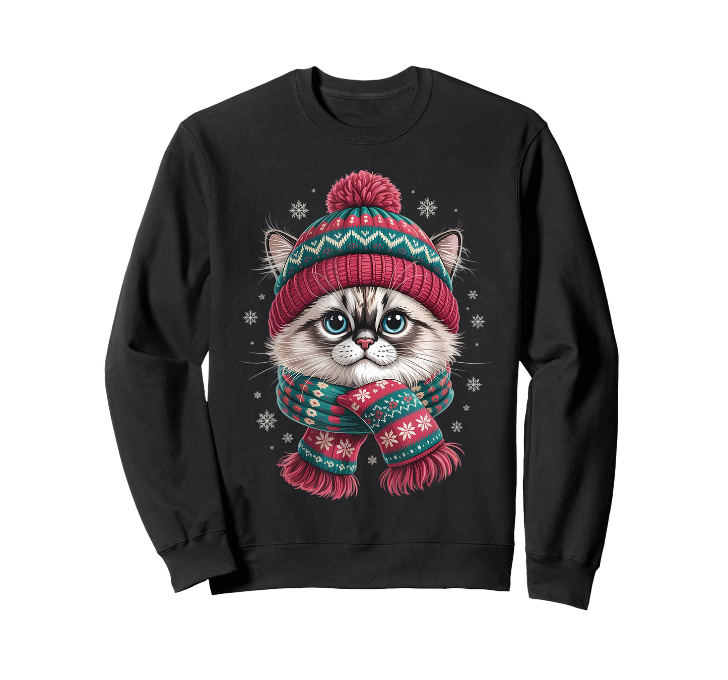 Funny Ragdoll Cat Santa Hat Christmas Lights T-Shirt