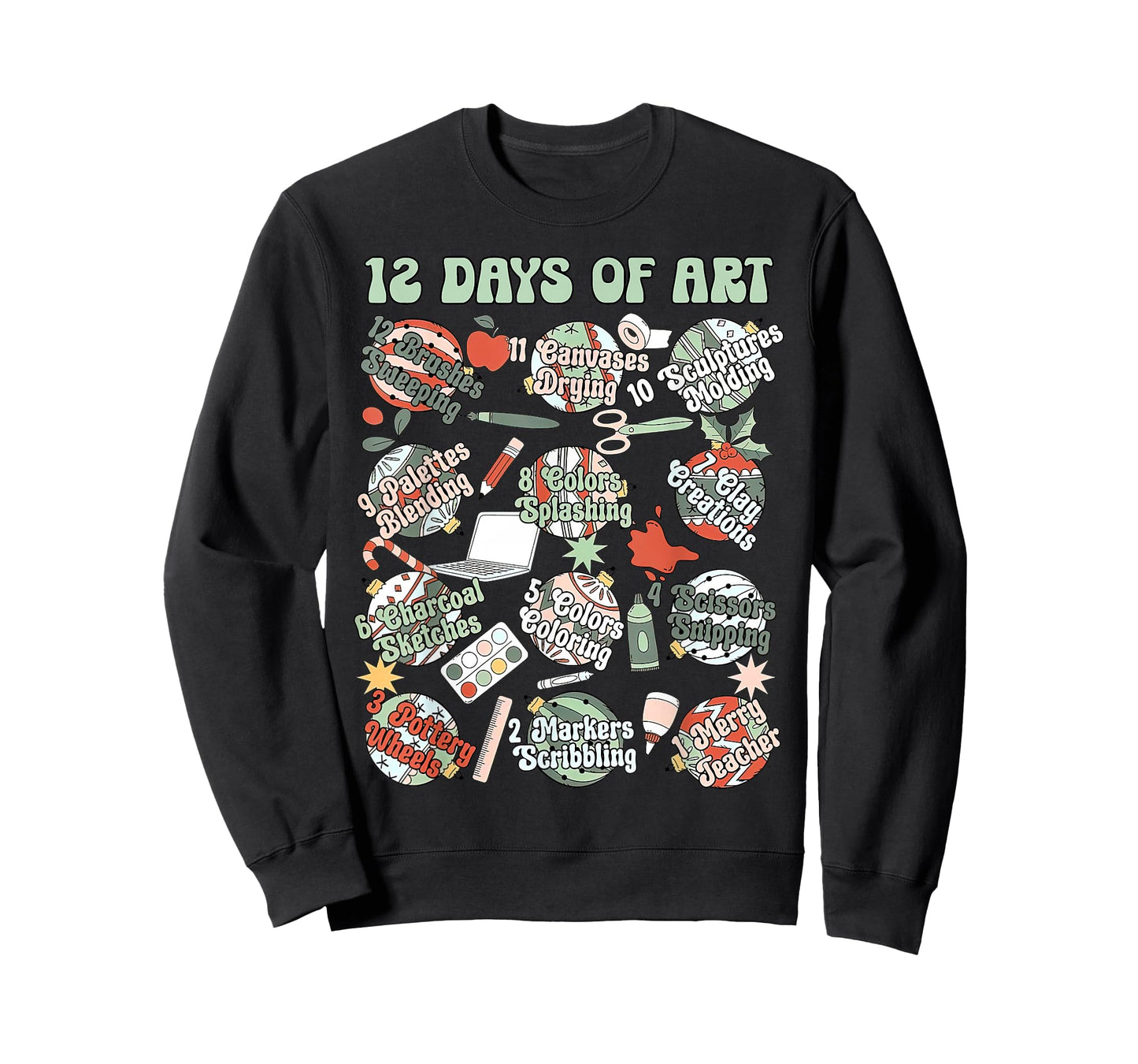 12 Days of Art Teacher Christmas Artists Painter Educational T-Shirt