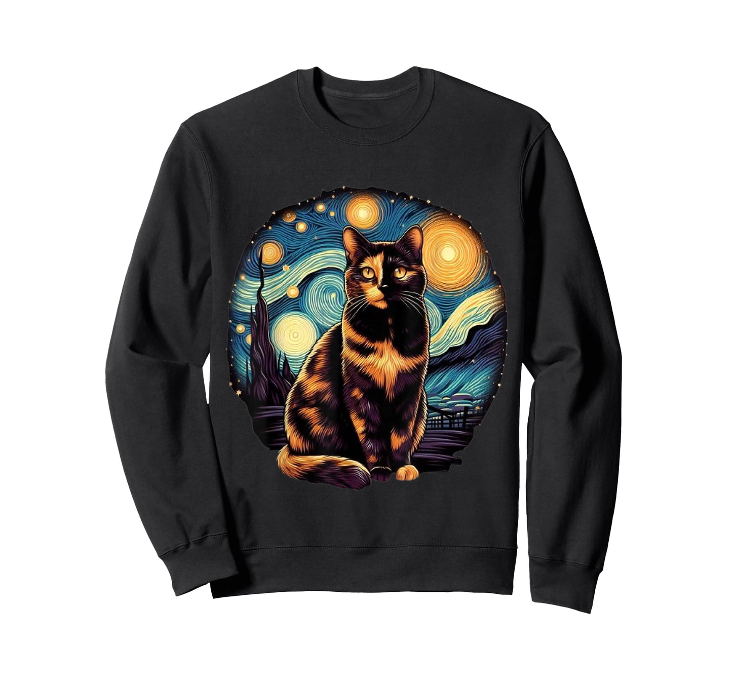 Tortoiseshell Tortie Starry Night Kitty Cat Art Men Women Kids T-Shirt
