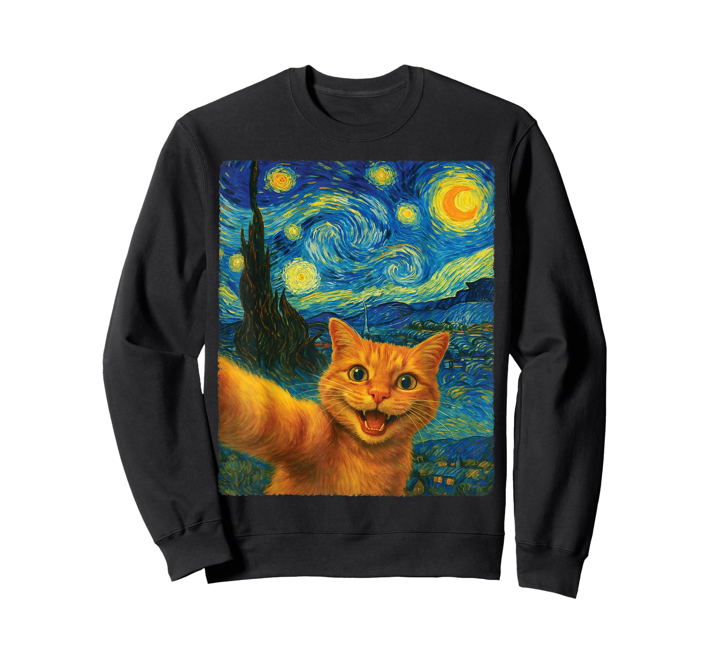Orange Cat Starry Night Van Gogh Selfie Cat Mom Cat Lover's T-Shirt