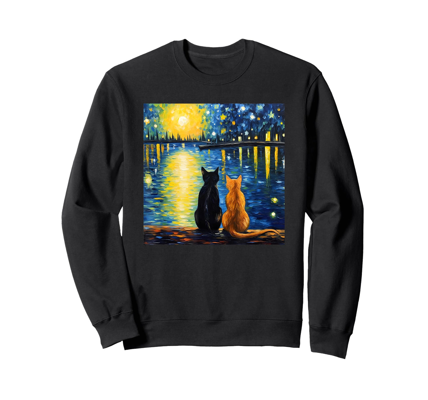 Two Cats Starry Night Lover Cat Art Painting Kitten Van Gogh T-Shirt