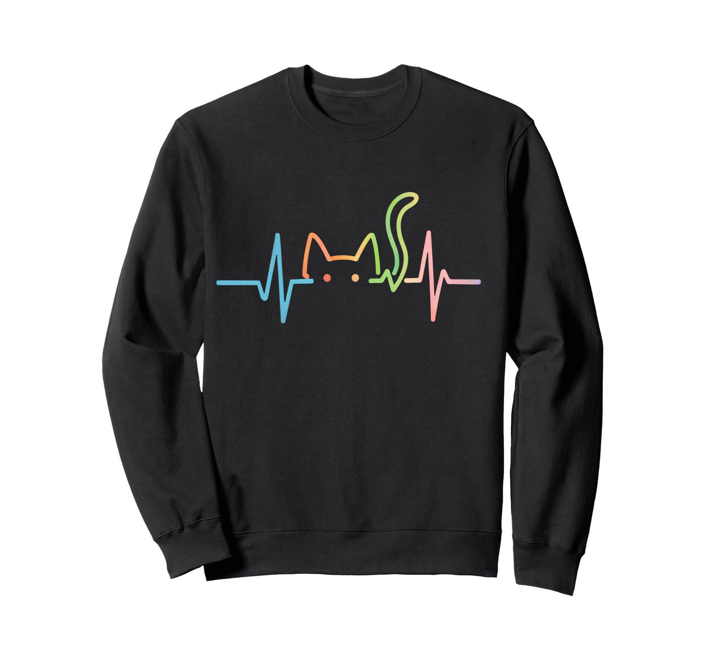 Heartbeat Cat Lover Animal Silhouette Cute Kitty Cat Long Sleeve T-Shirt
