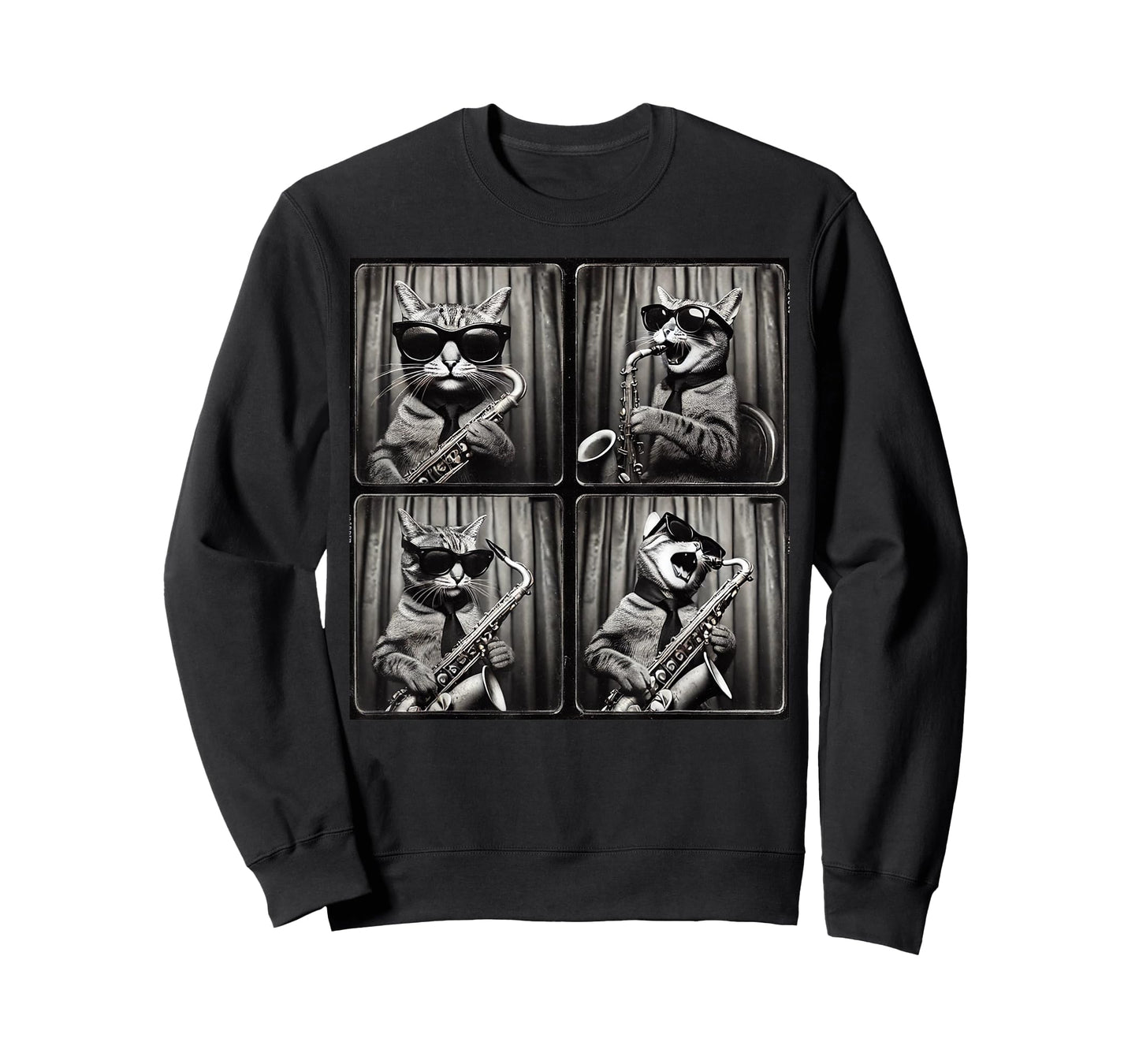 Cat Playing Saxophone Rock Vintage Funny Cat Photobooth T-Shirt