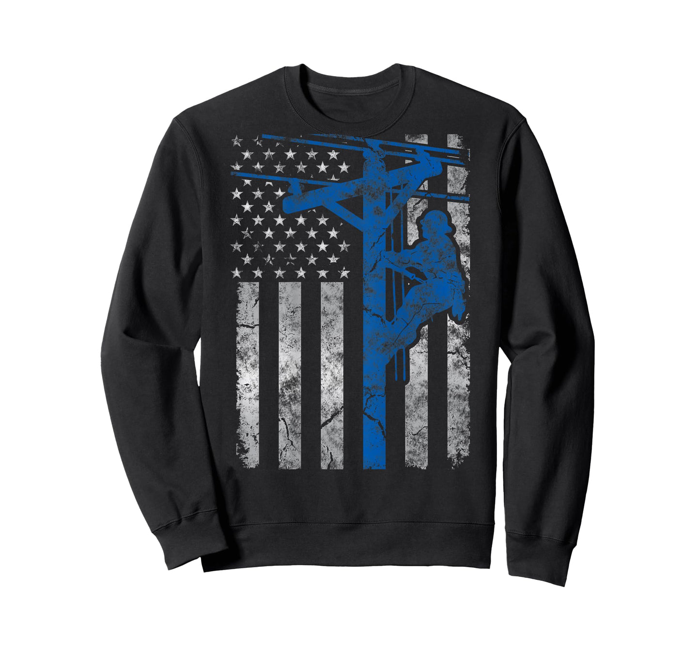 Distressed Patriotic Thin Blue Line Lineman American Flag T-Shirt