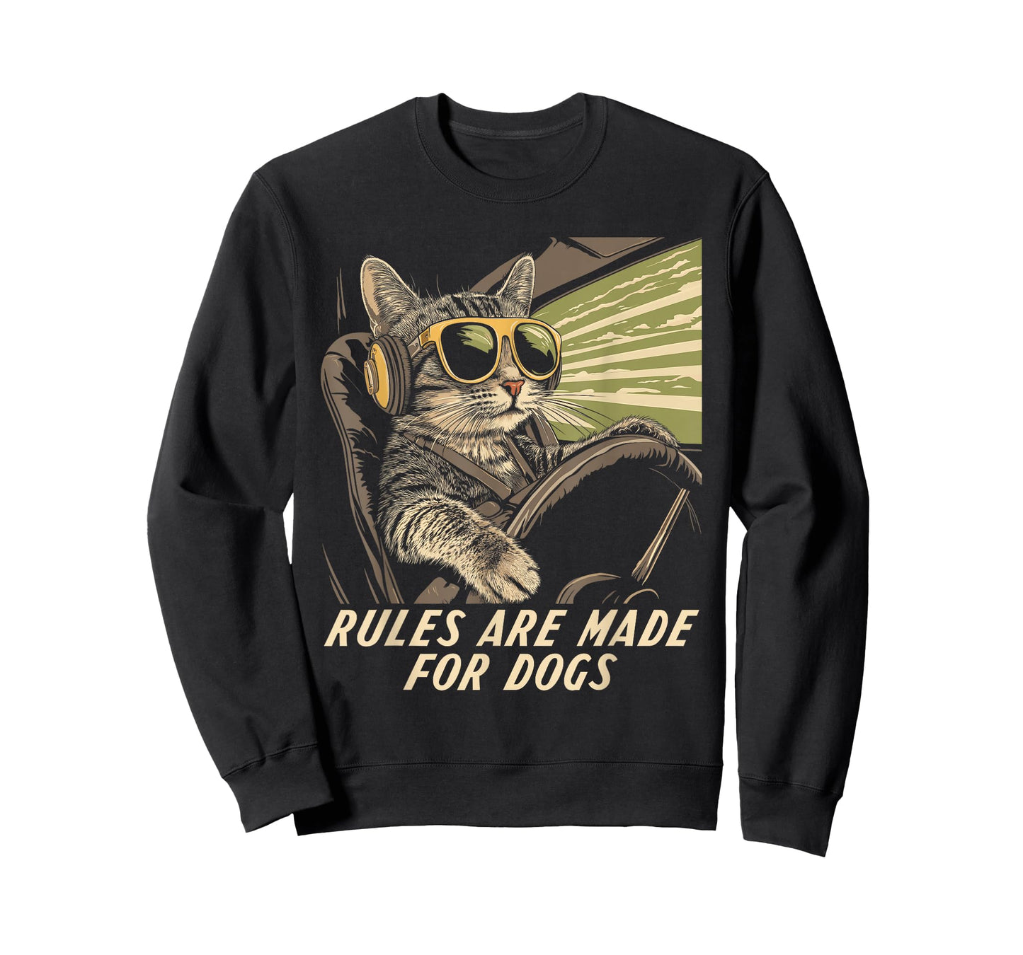 Funny Cat Lover - Rules Are Made for Dogs Driving Cat T-Shirt