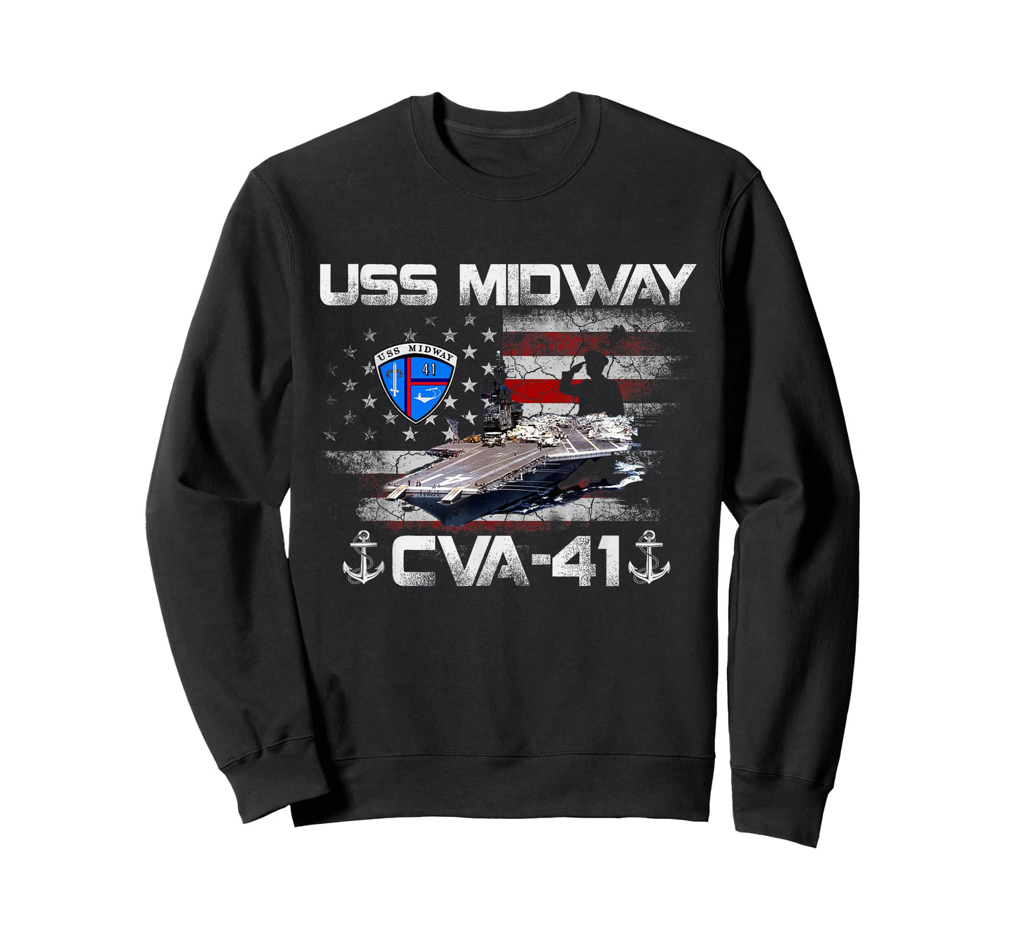 USS Midway CVA-41 Aircraft Carrier Flag Veterans Day Patriot T-Shirt