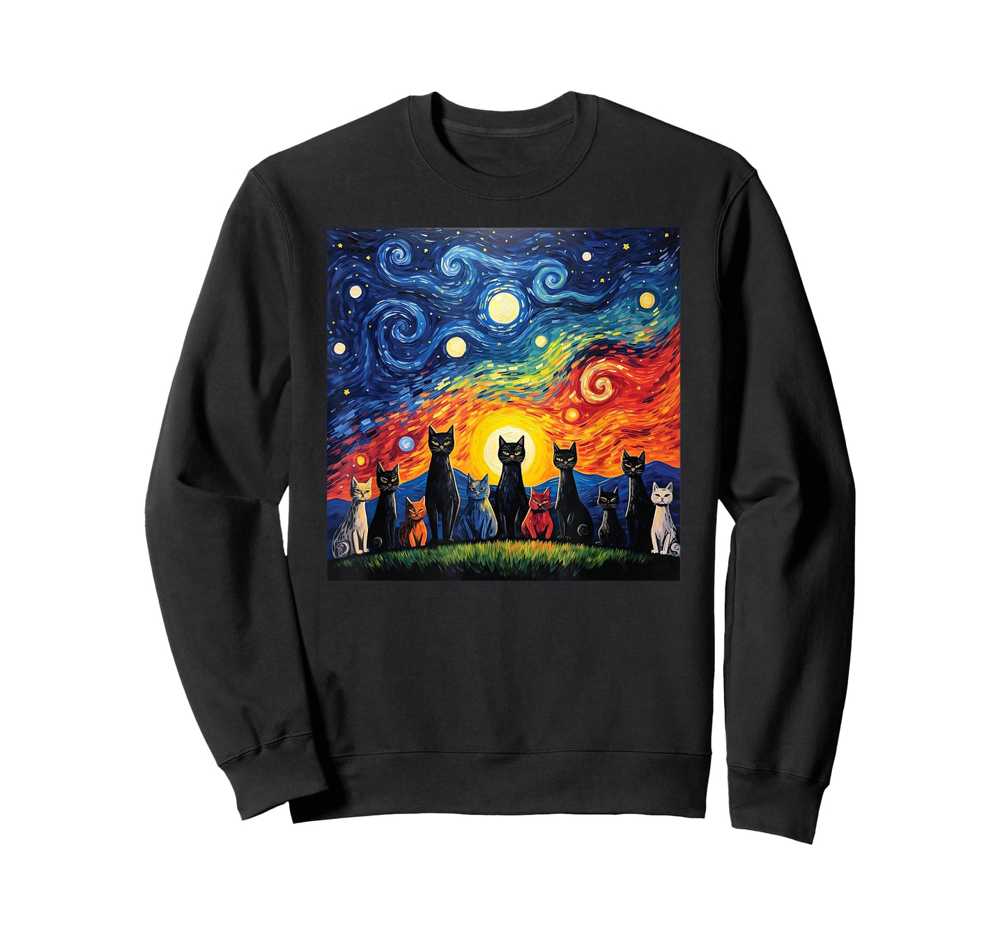 cats family Painting art Starry Night kitty kitten Van Gogh T-Shirt