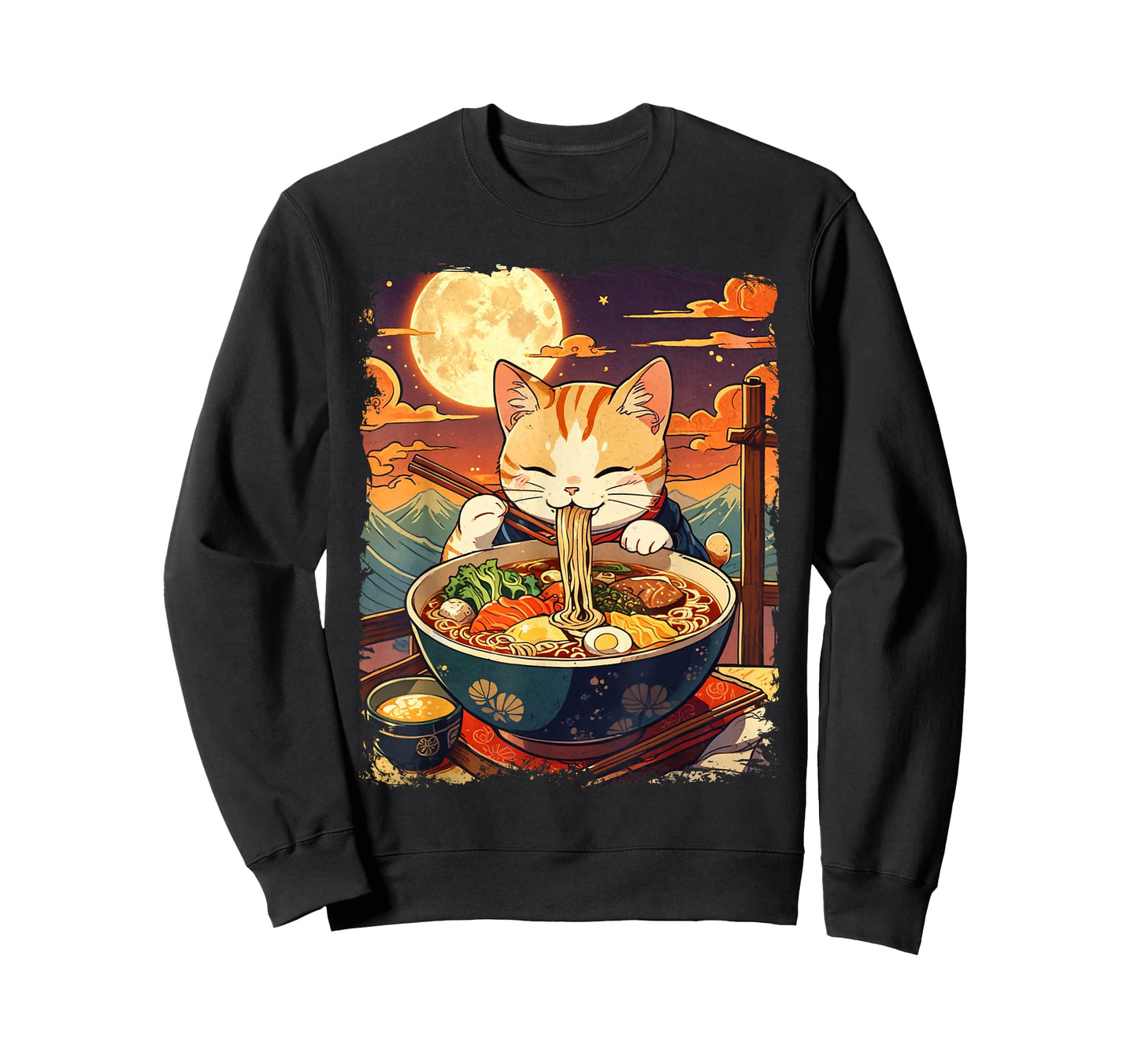 Cat Ramen Japanese Funny Graphic Kawaii Cat Anime Ukiyo-e T-Shirt