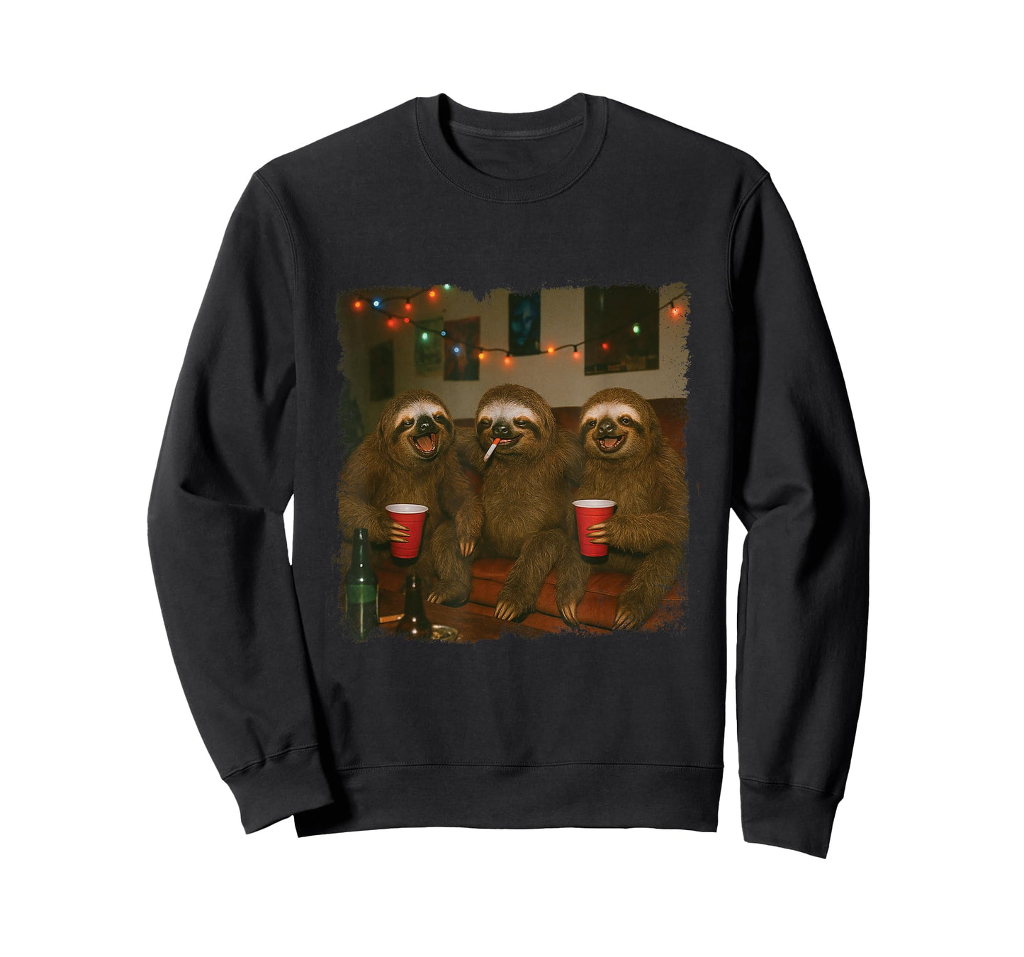 Funny Sloth Party Smoking Drinking Sloth House Party 90s T-Shirt