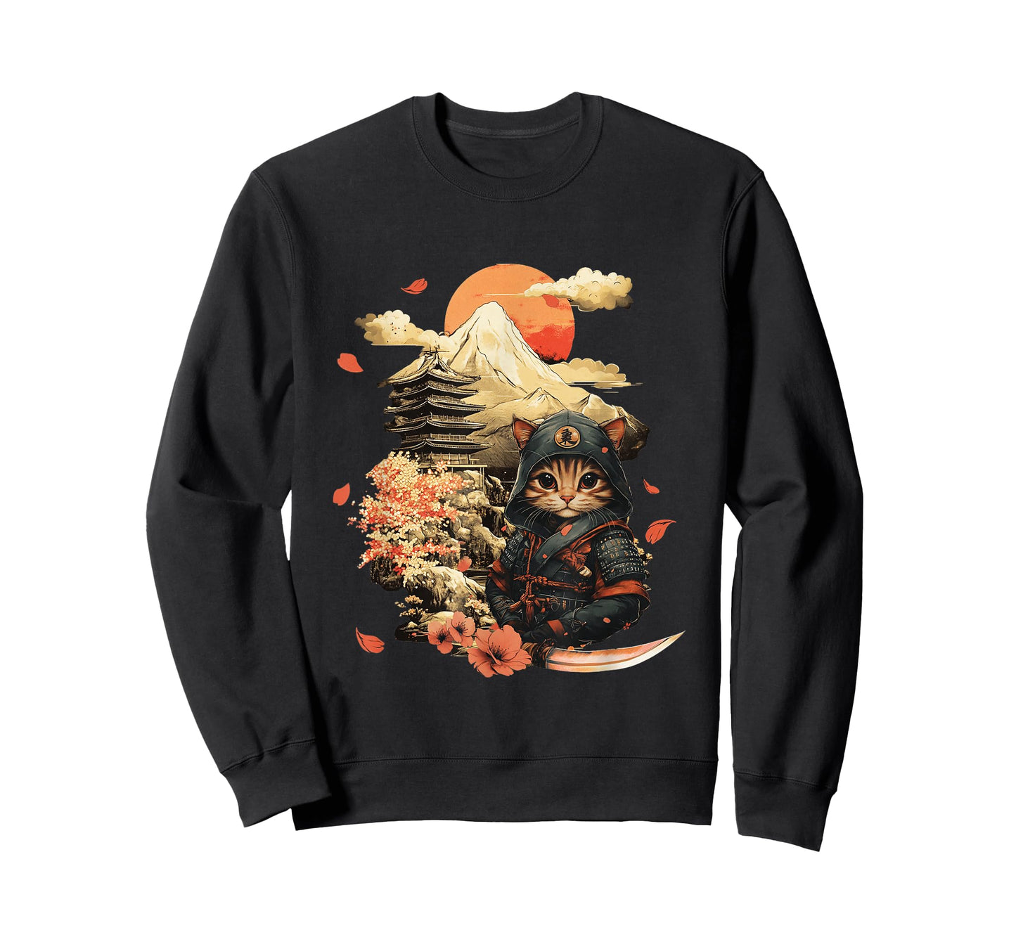 Vintage Japanese Samurai Ninja Cat Tattoo Kawaii T-Shirt