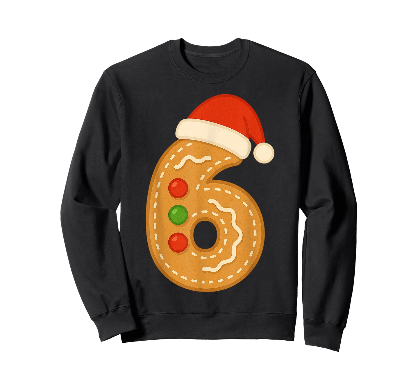 Cute Gingerbread Number 6 with Santa Hat Sixth Christmas T-Shirt