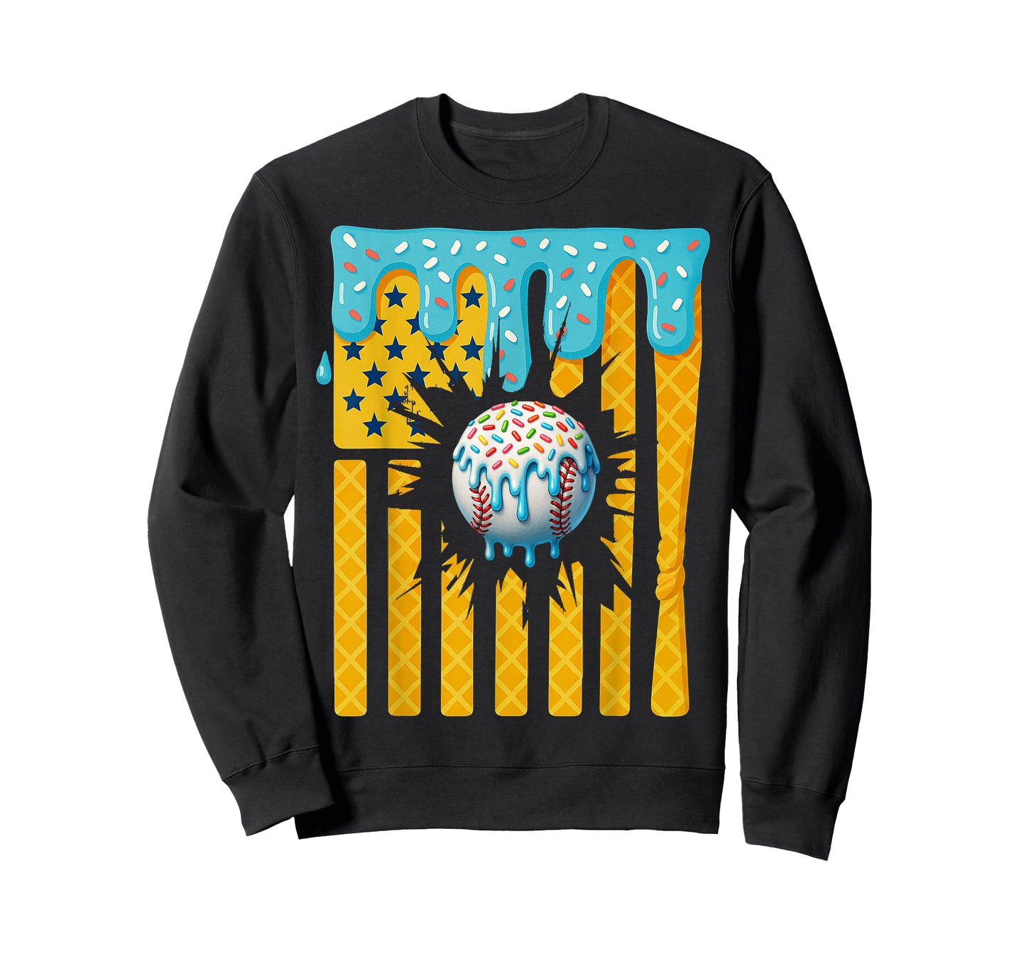 Baseball Drip Boys Ice Cream American Flag 4th Of July Mens T-Shirt