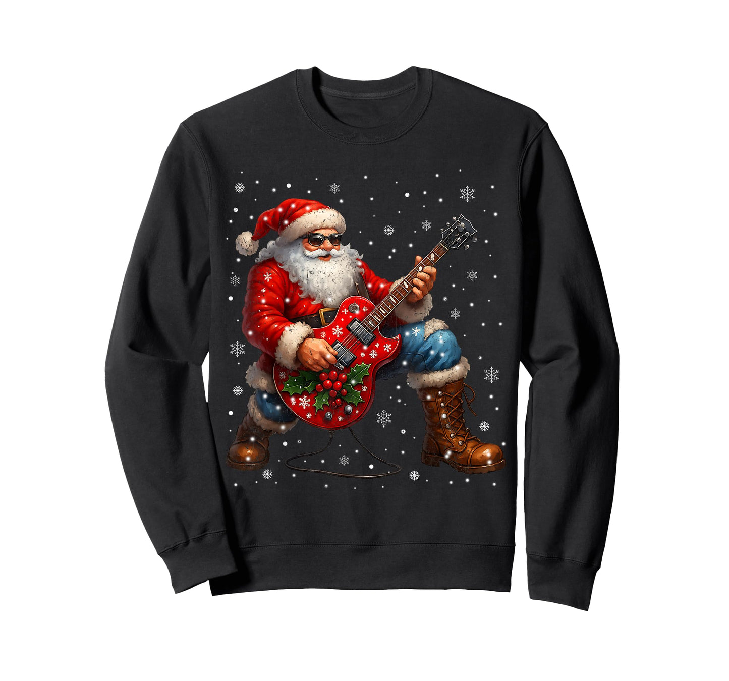 Vintage Rock On Santa Graphic Christmas Xmas Guitar Mens T-Shirt