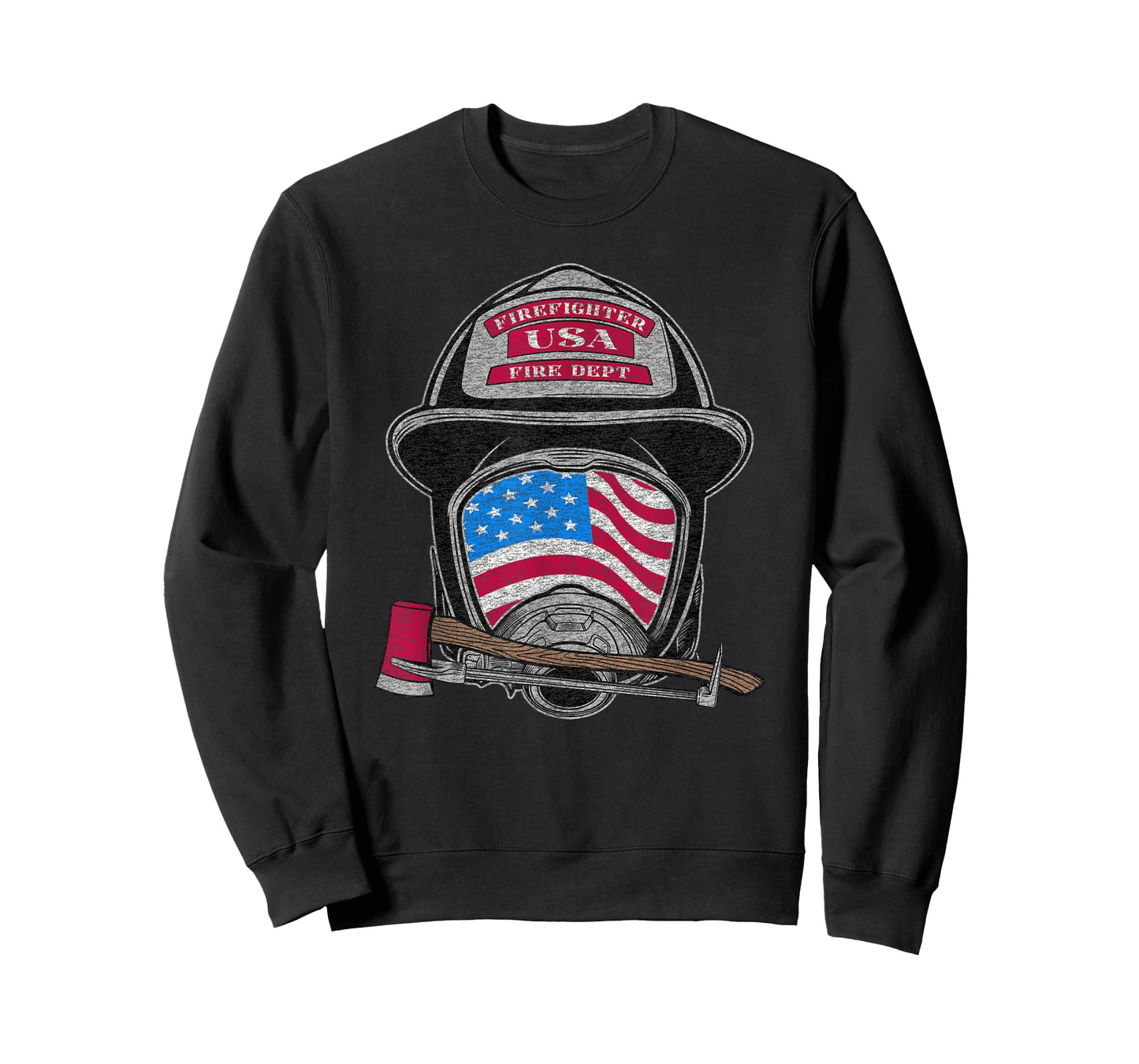 Firefighter Fireman Helmet American Flag USA Vintage Graphic T-Shirt