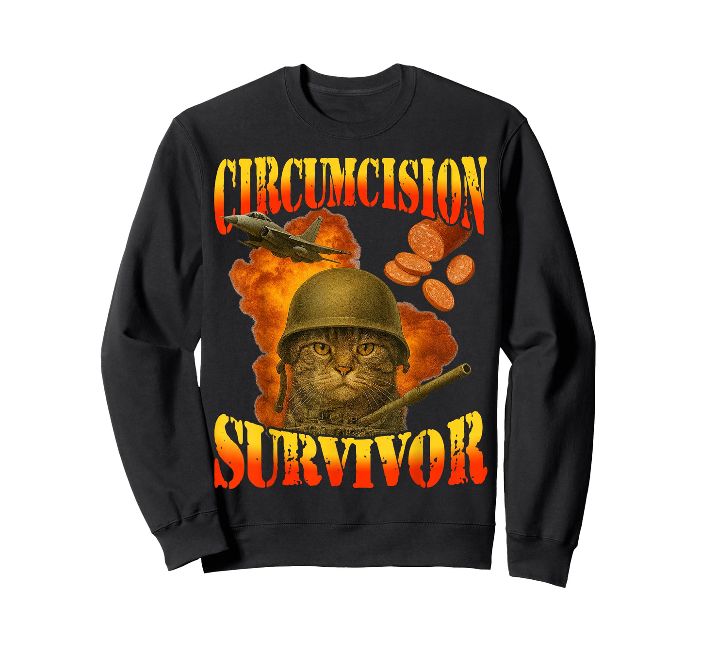 Circumcision Survivor Funny Vintage War Meme Cat Humor T-Shirt