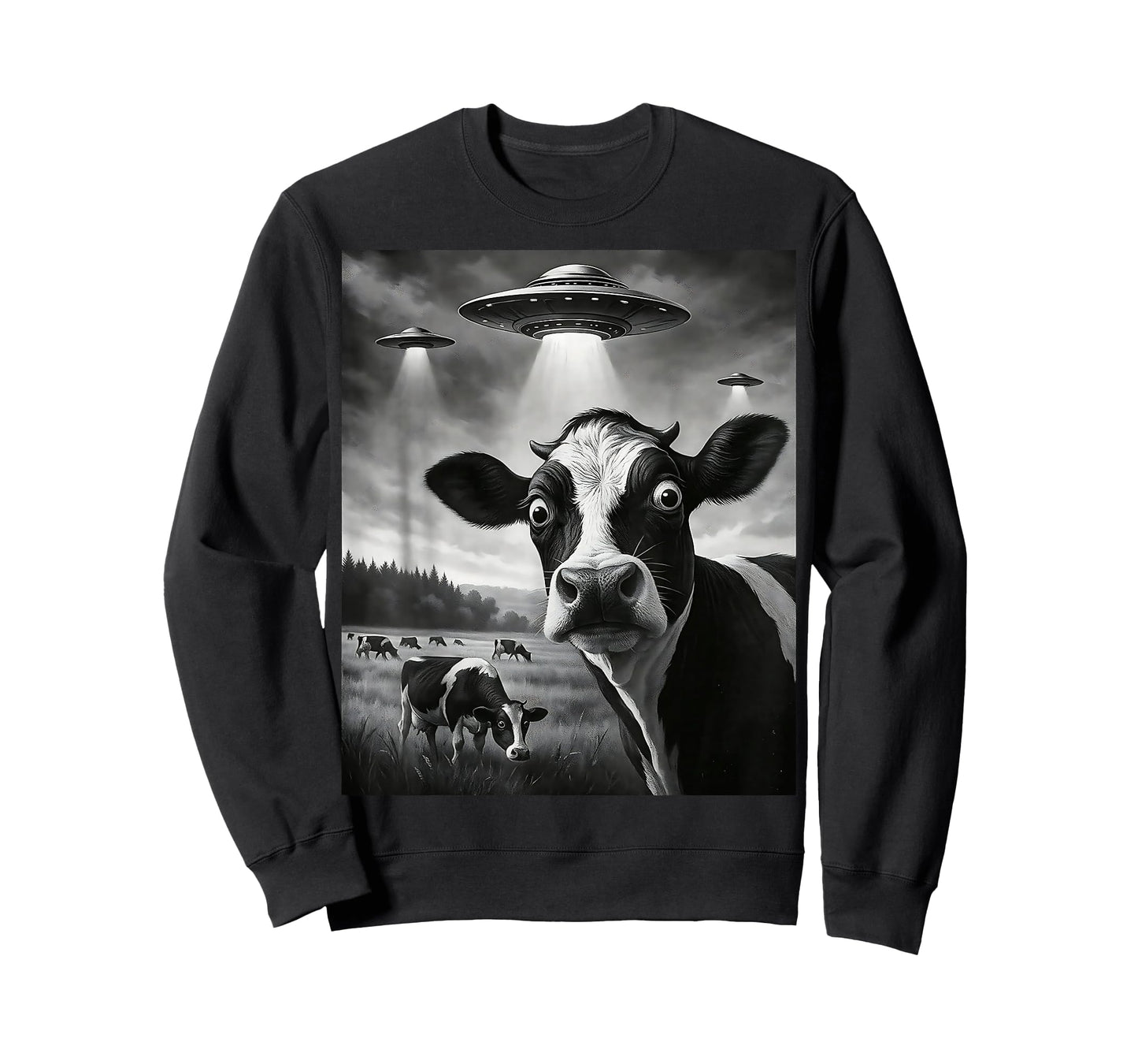 Funny Cow Selfie UFO Alien Humor Vintage Print Art Design T-Shirt