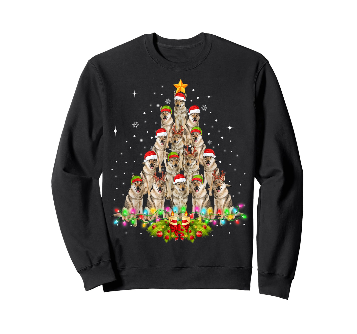 Wolfs Tree Christmas Sweater Xmas Pet Animal Wolf Lover Gift T-Shirt