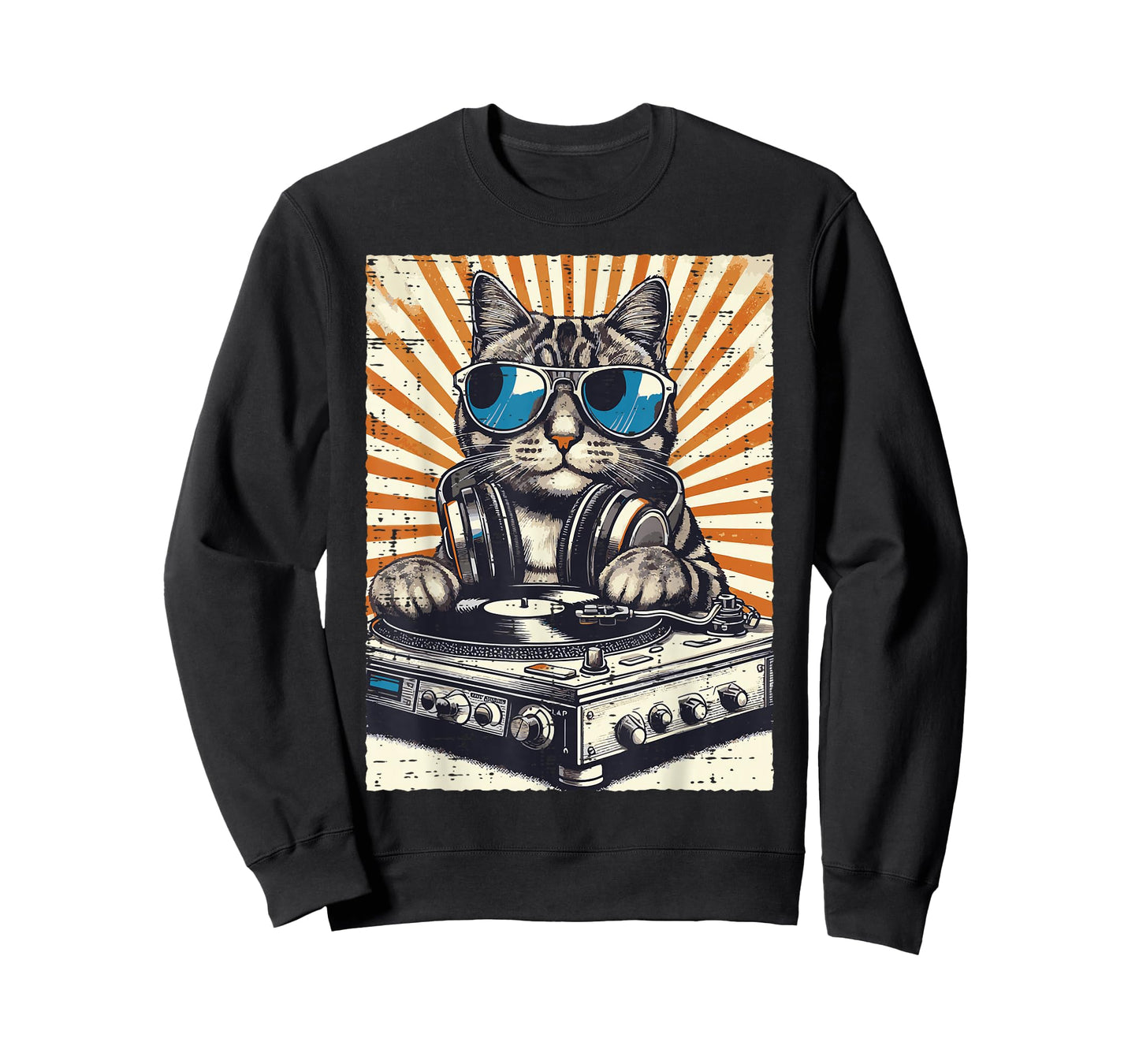 Cat Dj Headphone Turntable Vintage Music EDM Men Women Kids T-Shirt