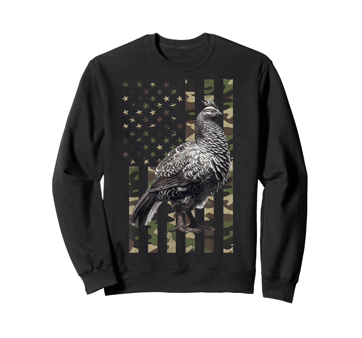 Grouse Hunting, Camo American Flag with a Grouse T-Shirt