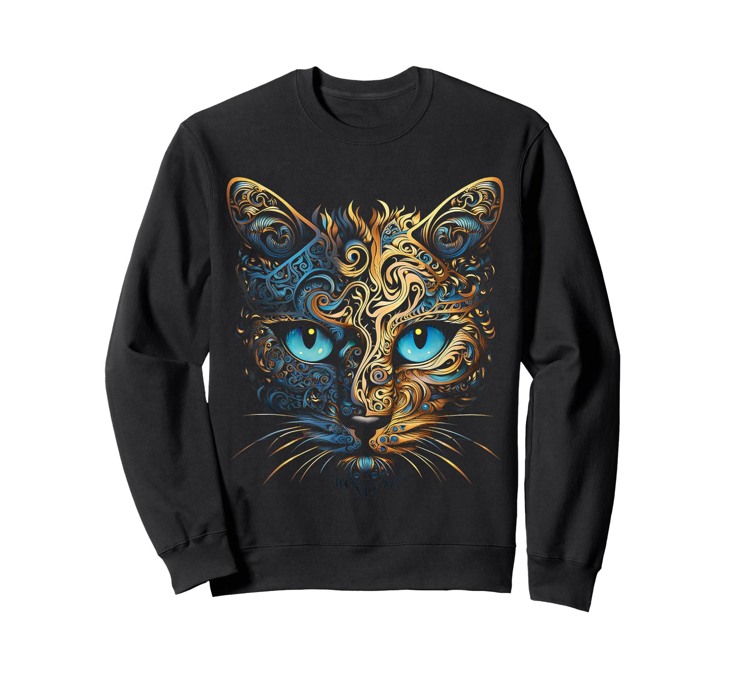 Cat Fantasy Blue Eyes Mandala Animal Art Cat T-Shirt
