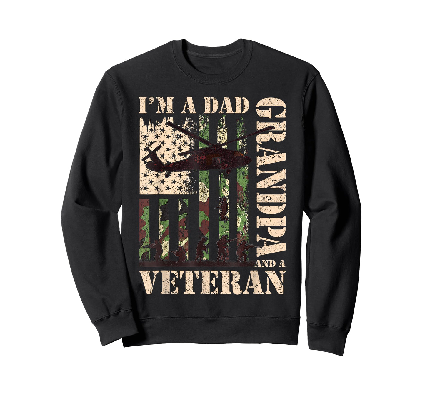 Grandpa Veteran Fathers Day Dad Veteran Camo American Flag T-Shirt