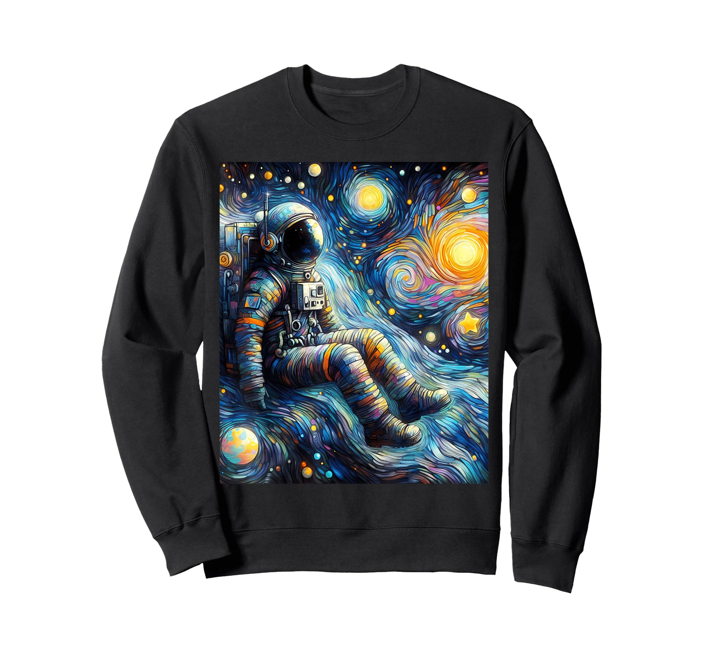 Astronaut Space Planets Starry Night Painting T-Shirt