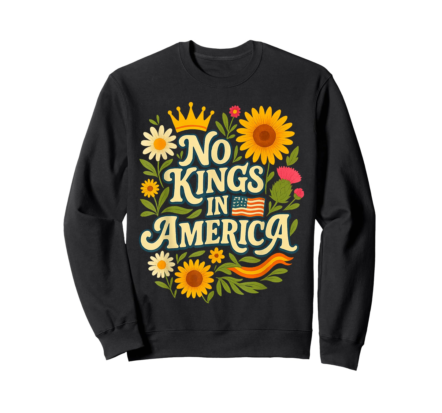 No Kings Retro Patriotic Flower Womens T-Shirt