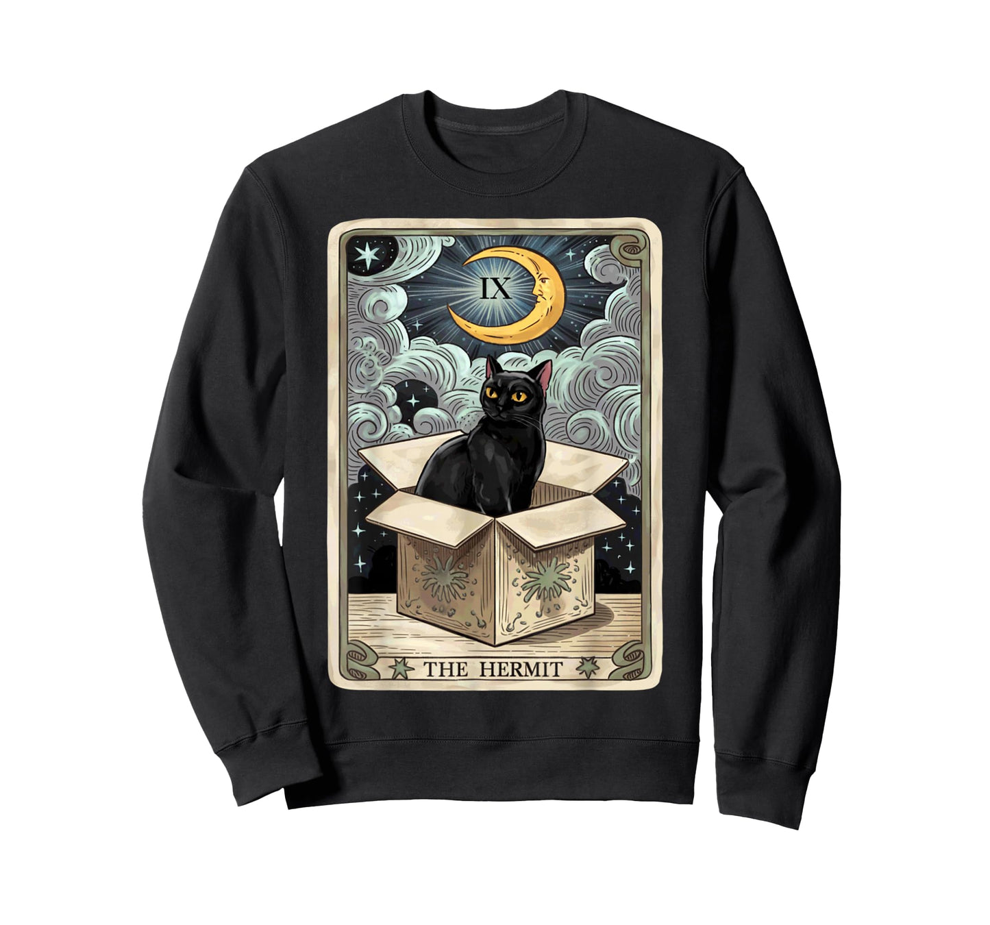 The Hermit Tarot Card Cat In Box Mystic Funny Cat Esoteric T-Shirt